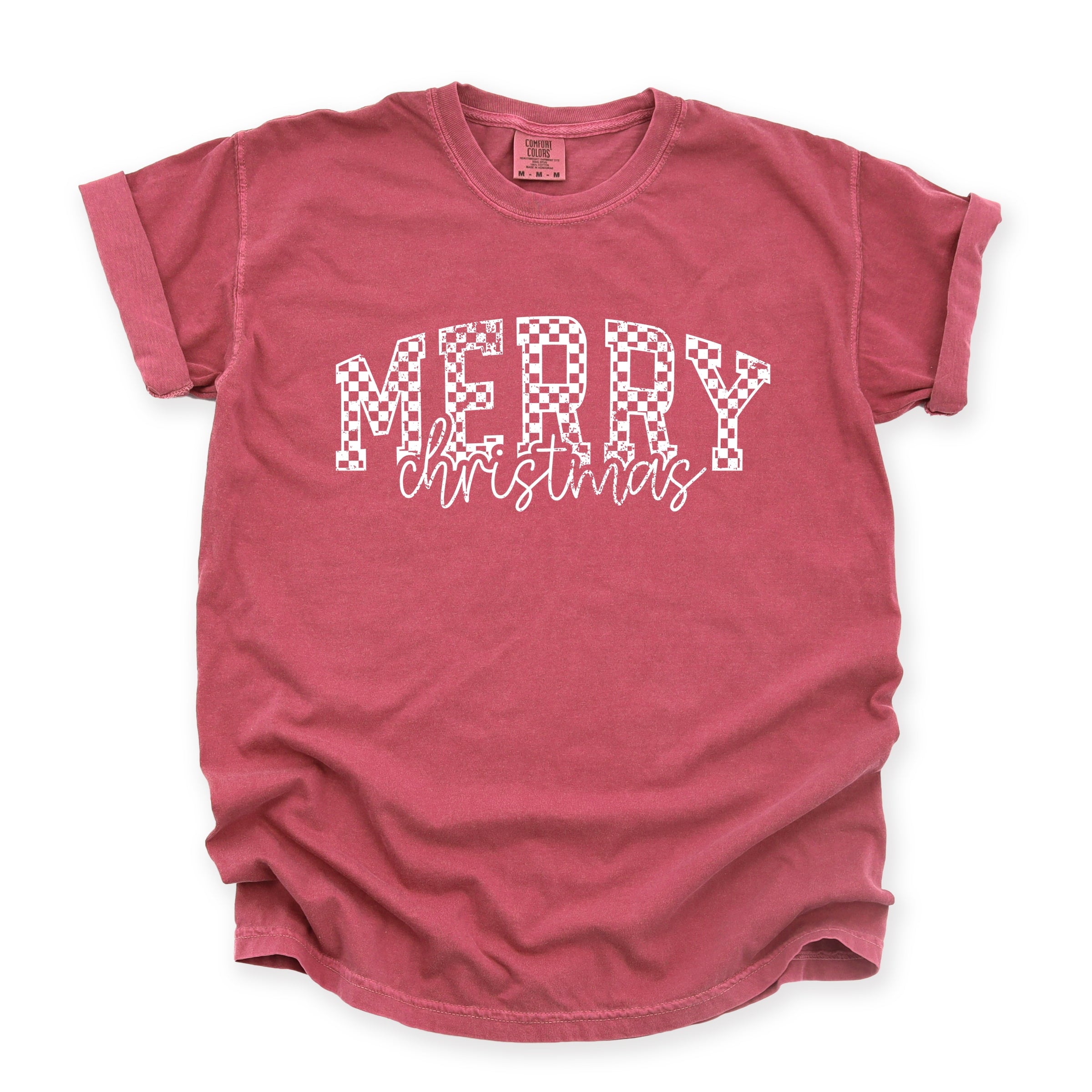 Merry Christmas Varsity Checkered - Garment Dyed Tee