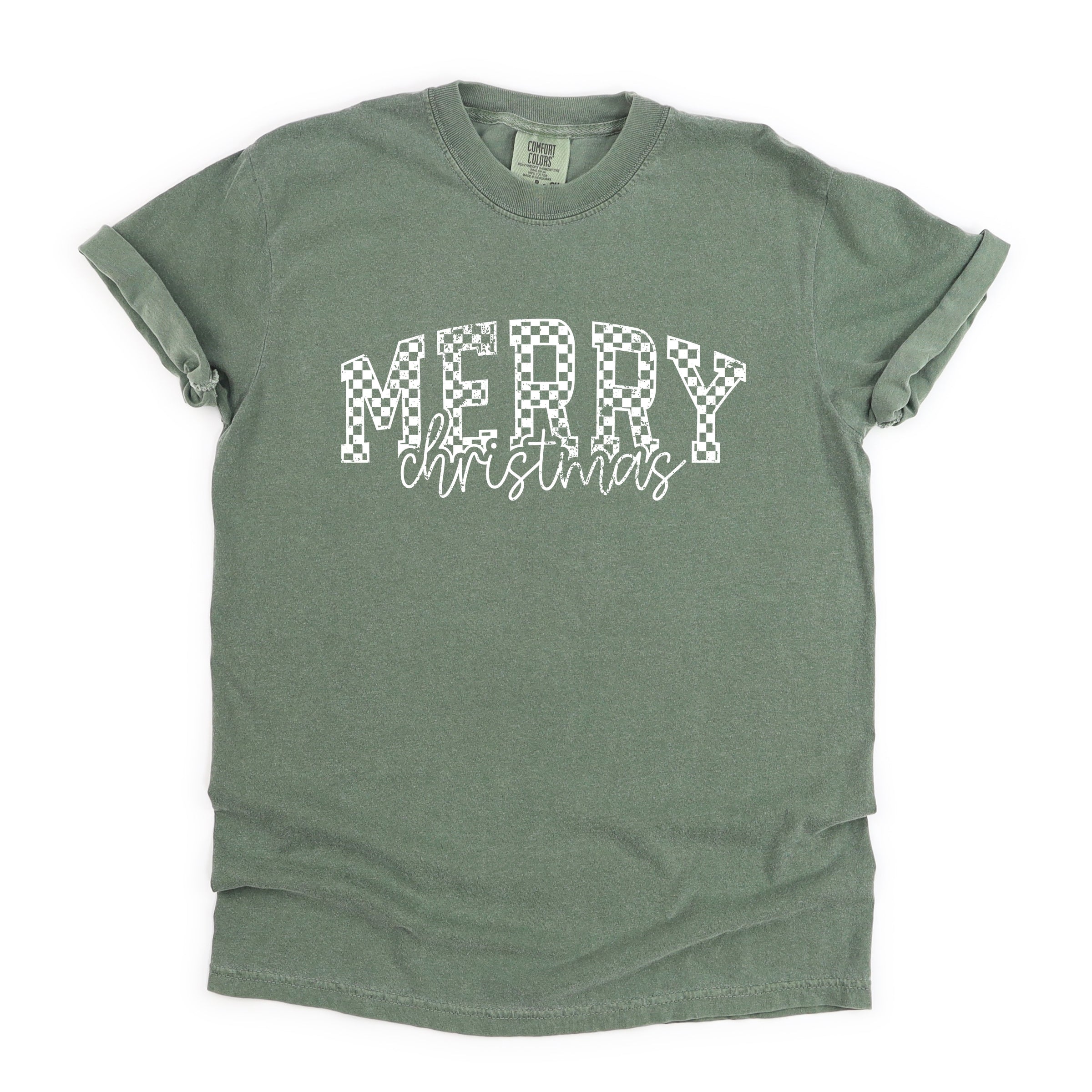 Merry Christmas Varsity Checkered - Garment Dyed Tee