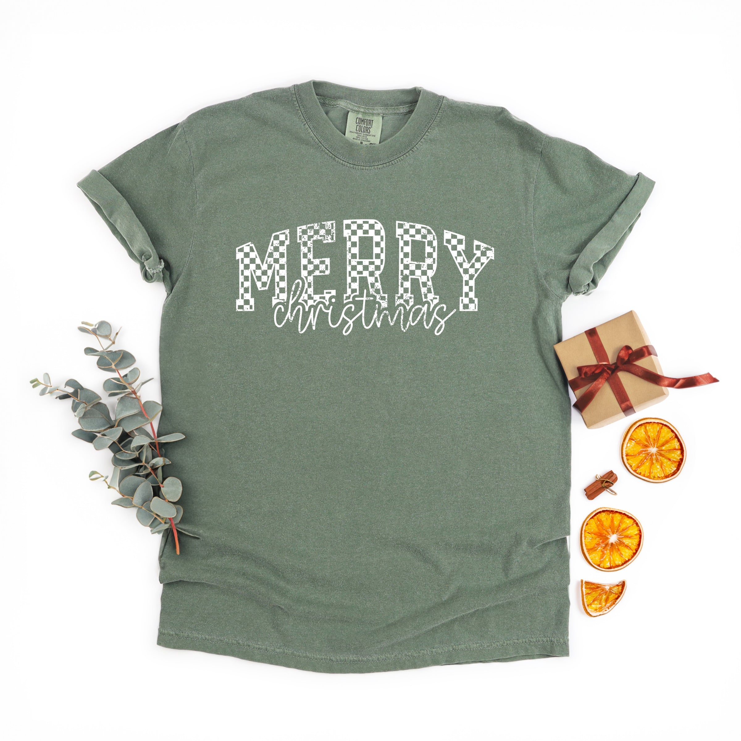 Merry Christmas Varsity Checkered - Garment Dyed Tee
