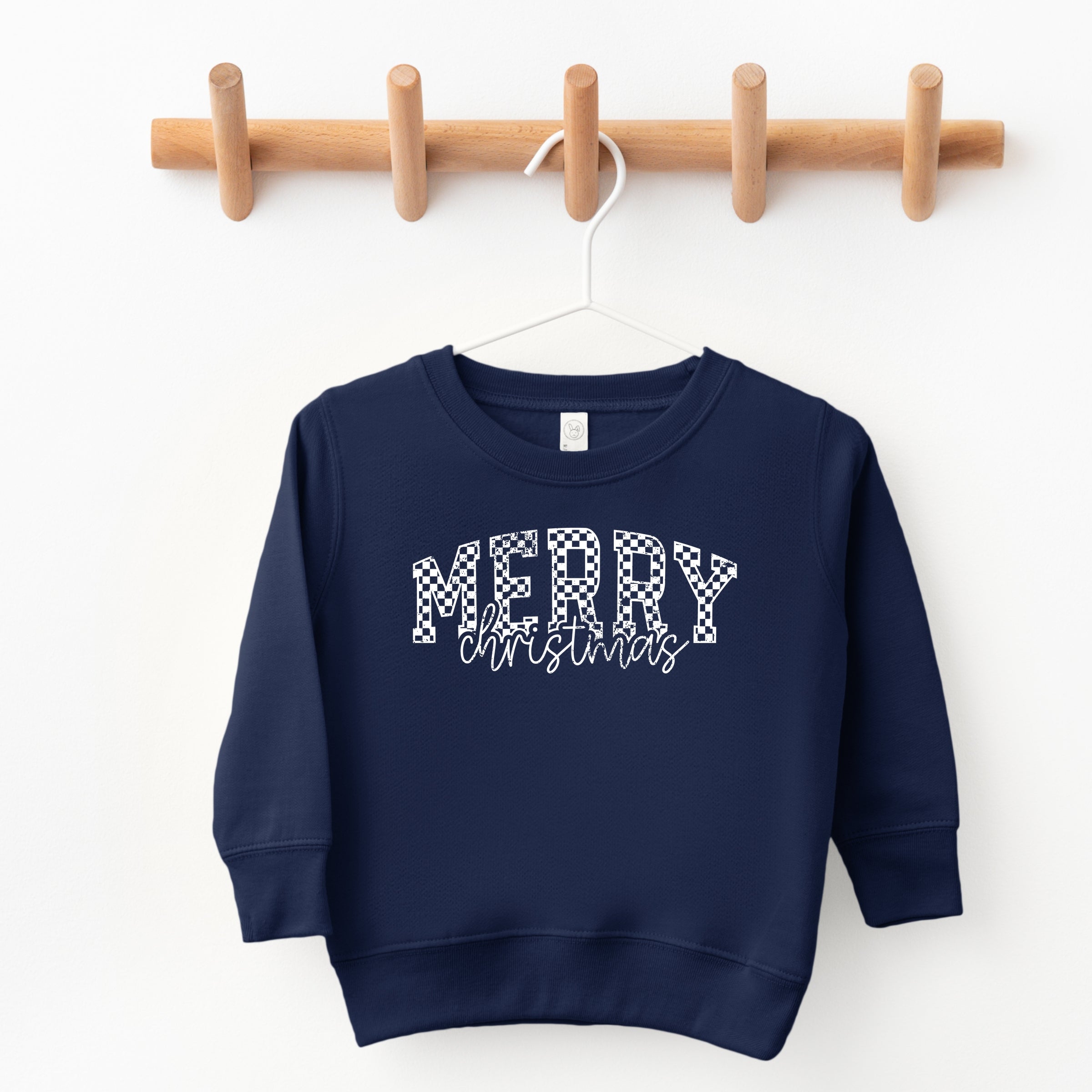 Merry Christmas Varsity Checkered - Toddler Graphic Sweatshirt