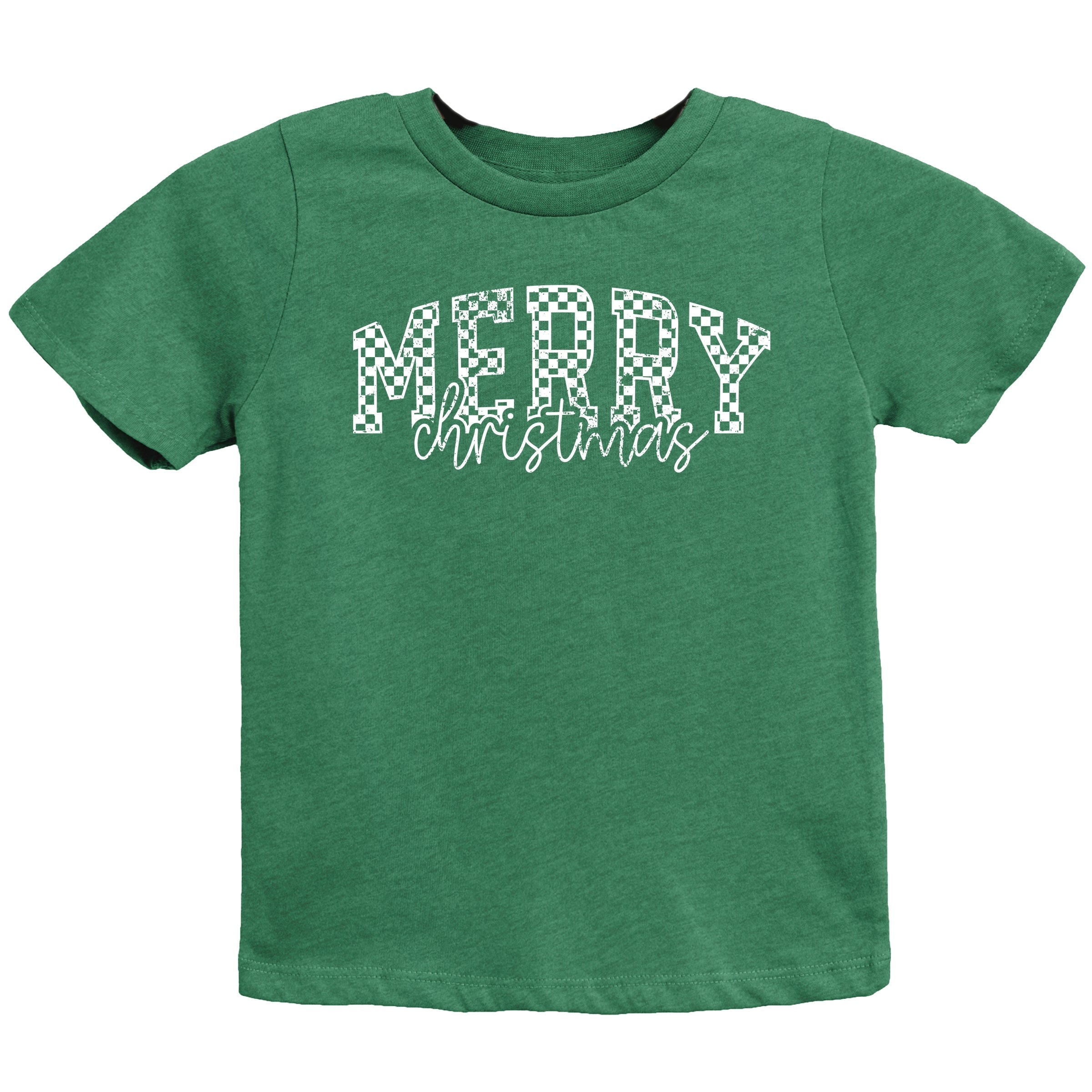 Merry Christmas Varsity Checkered - Youth Short Sleeve Graphic T-Shirt