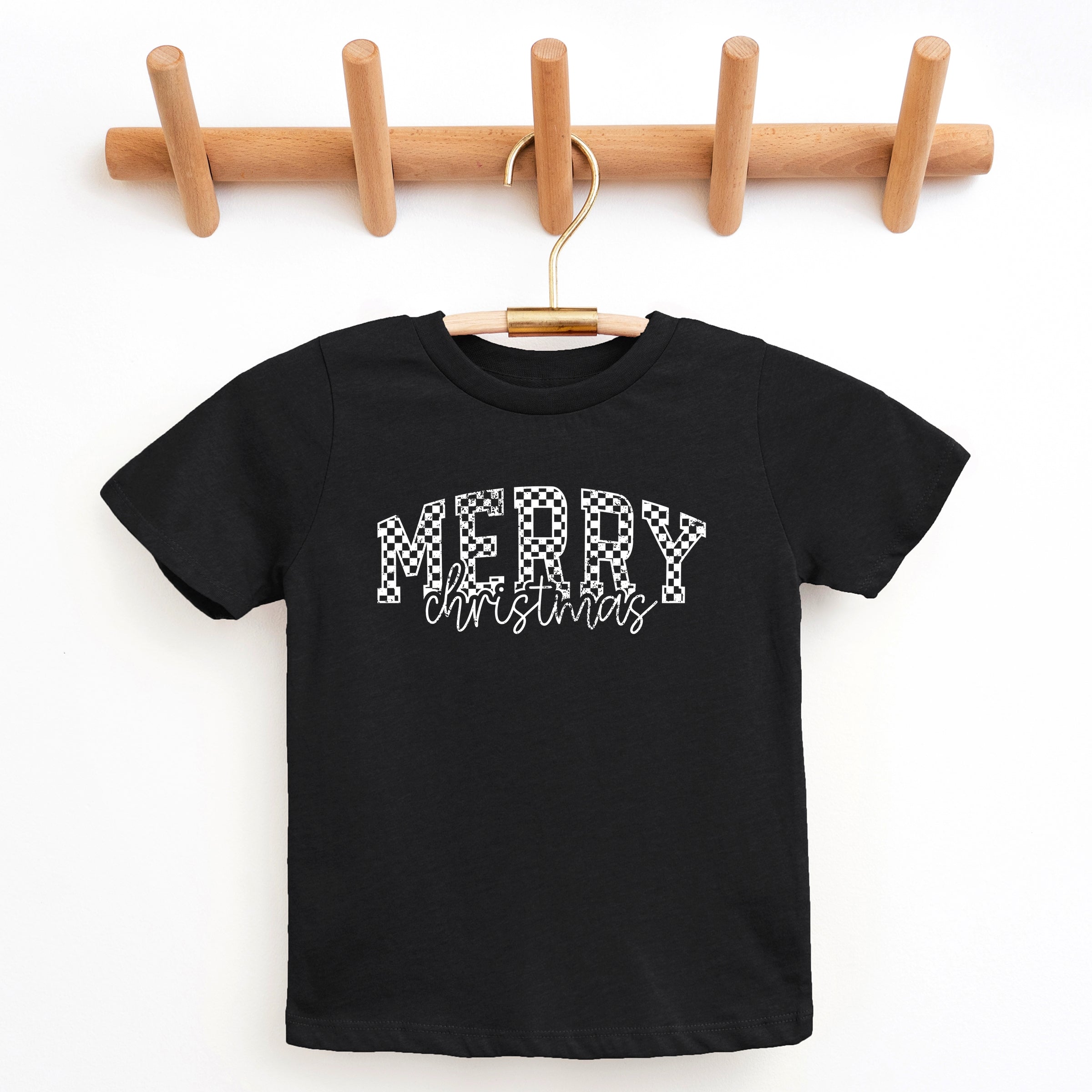 Merry Christmas Varsity Checkered - Youth Short Sleeve Graphic T-Shirt