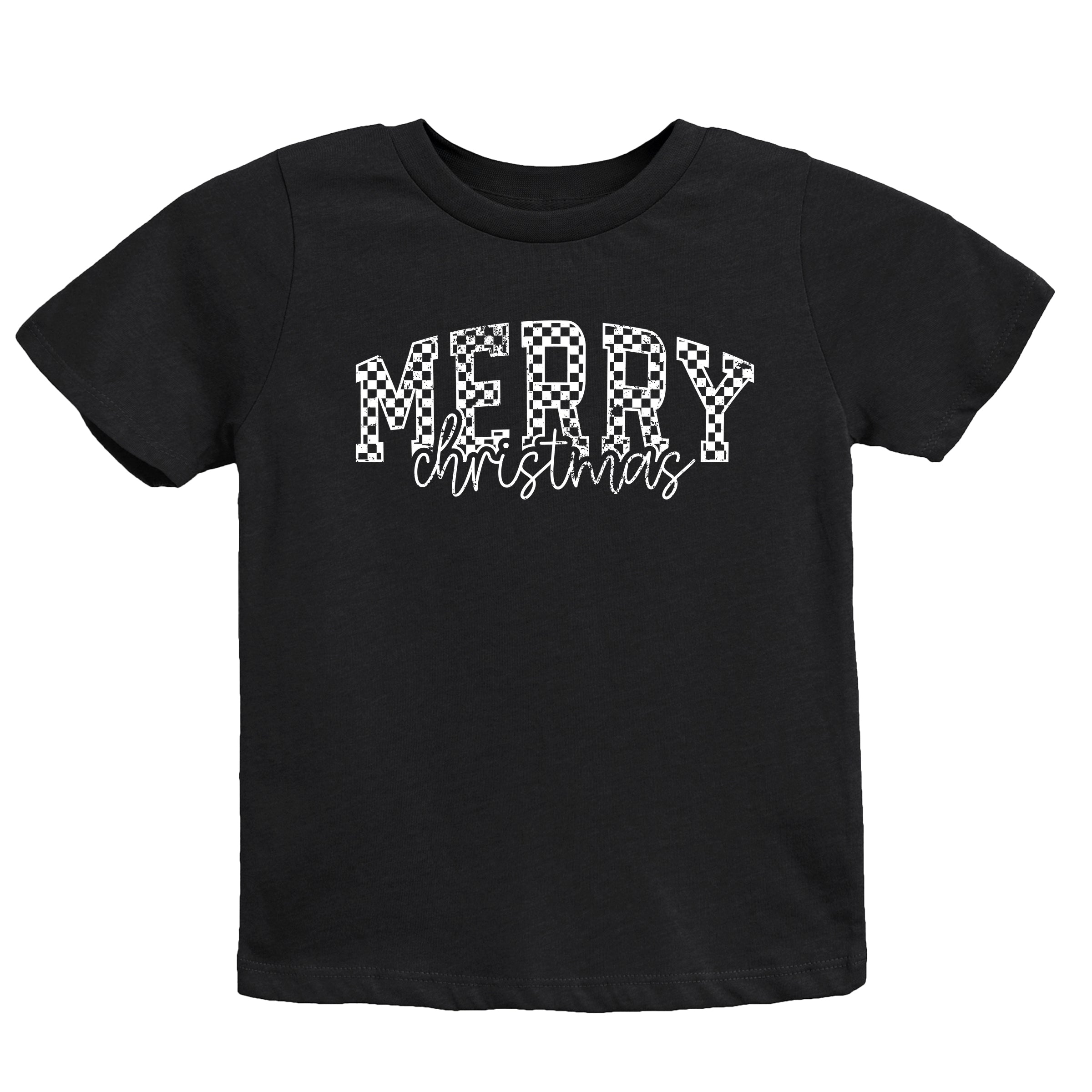Merry Christmas Varsity Checkered - Youth Short Sleeve Graphic T-Shirt