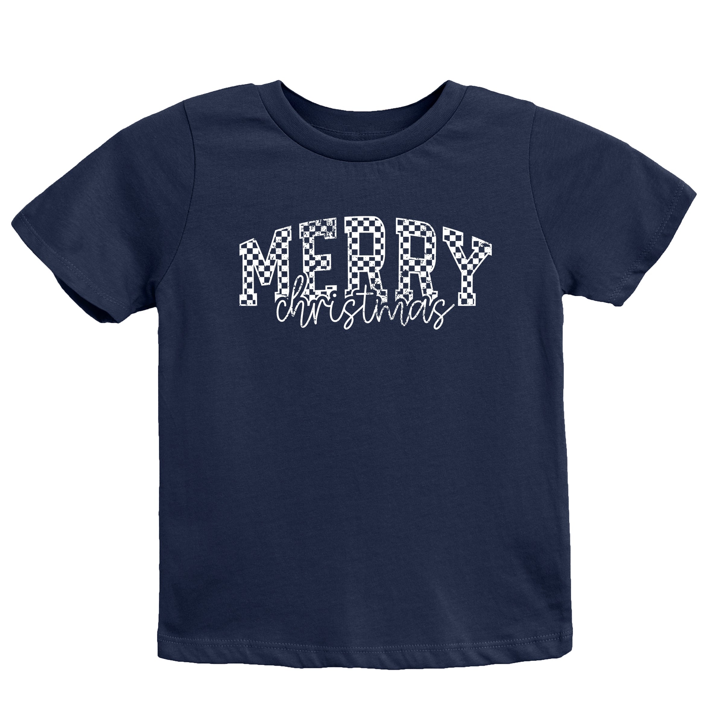 Merry Christmas Varsity Checkered - Youth Short Sleeve Graphic T-Shirt