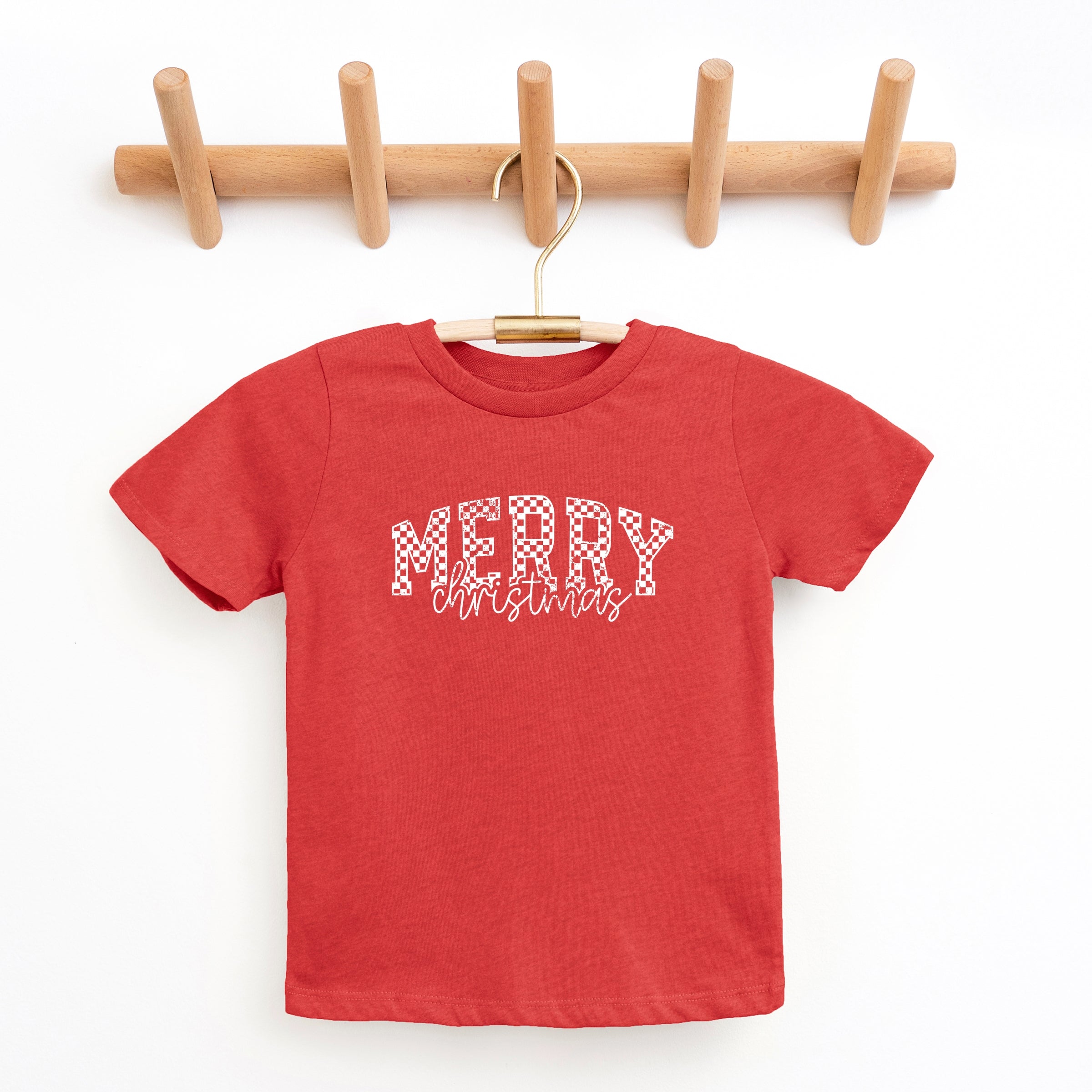 Merry Christmas Varsity Checkered - Youth Short Sleeve Graphic T-Shirt