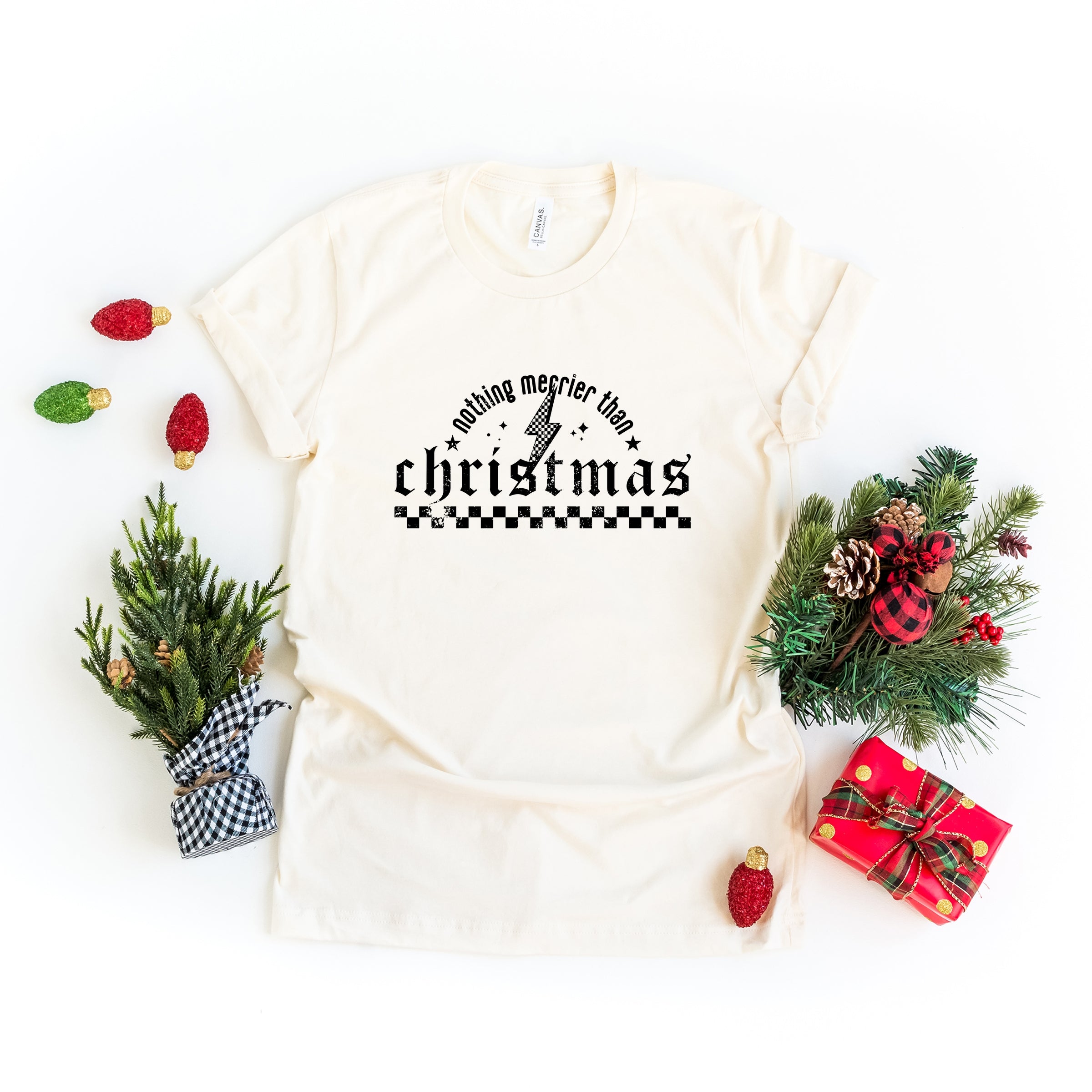 Nothing Merrier Than Christmas Grunge - Short Sleeve Tee