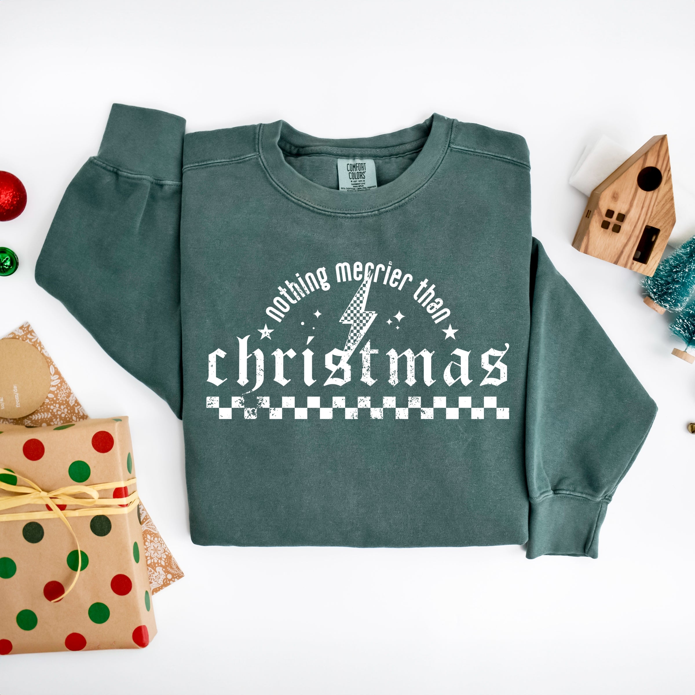 Nothing Merrier Than Christmas Grunge - Garment Dyed Sweatshirt