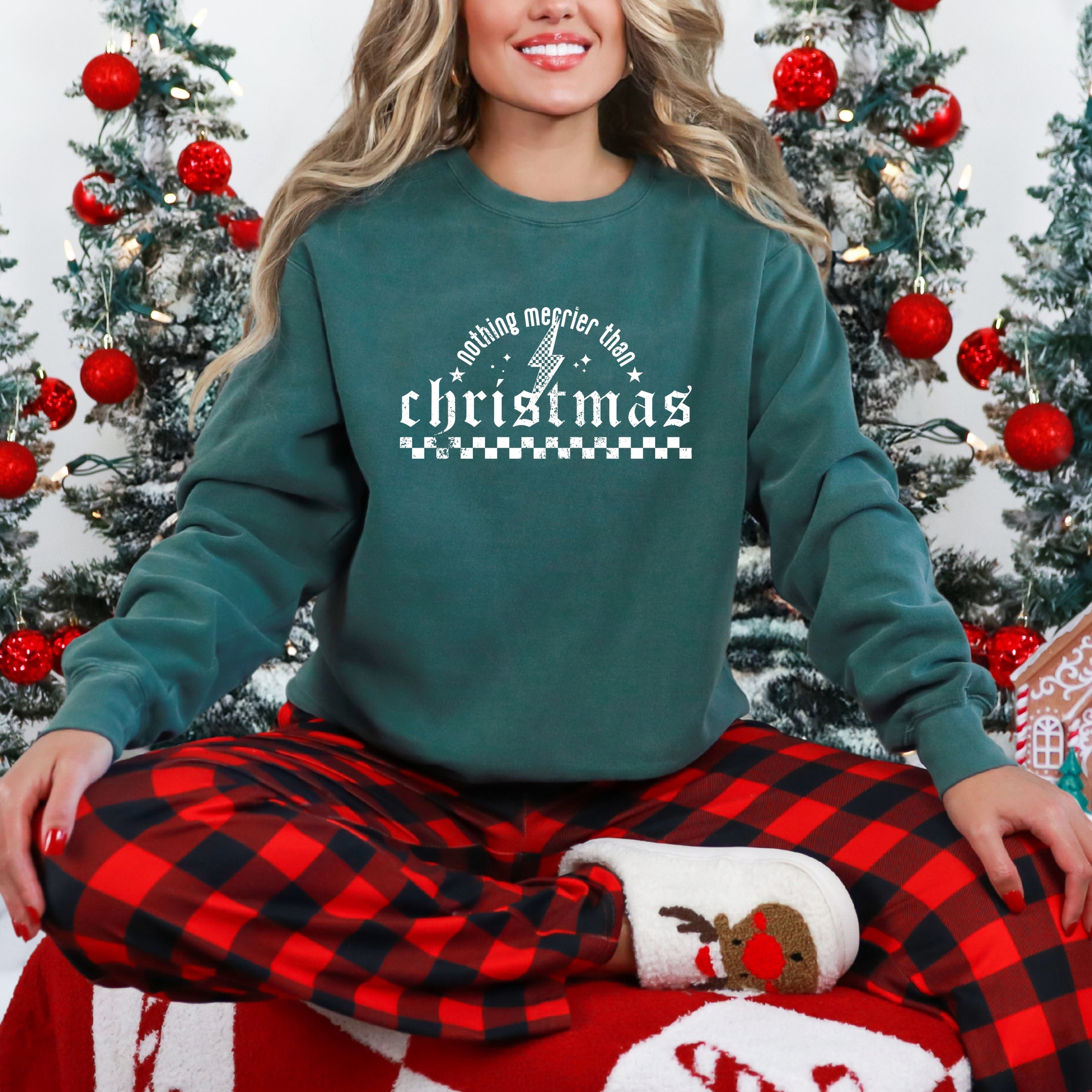 Nothing Merrier Than Christmas Grunge - Garment Dyed Sweatshirt