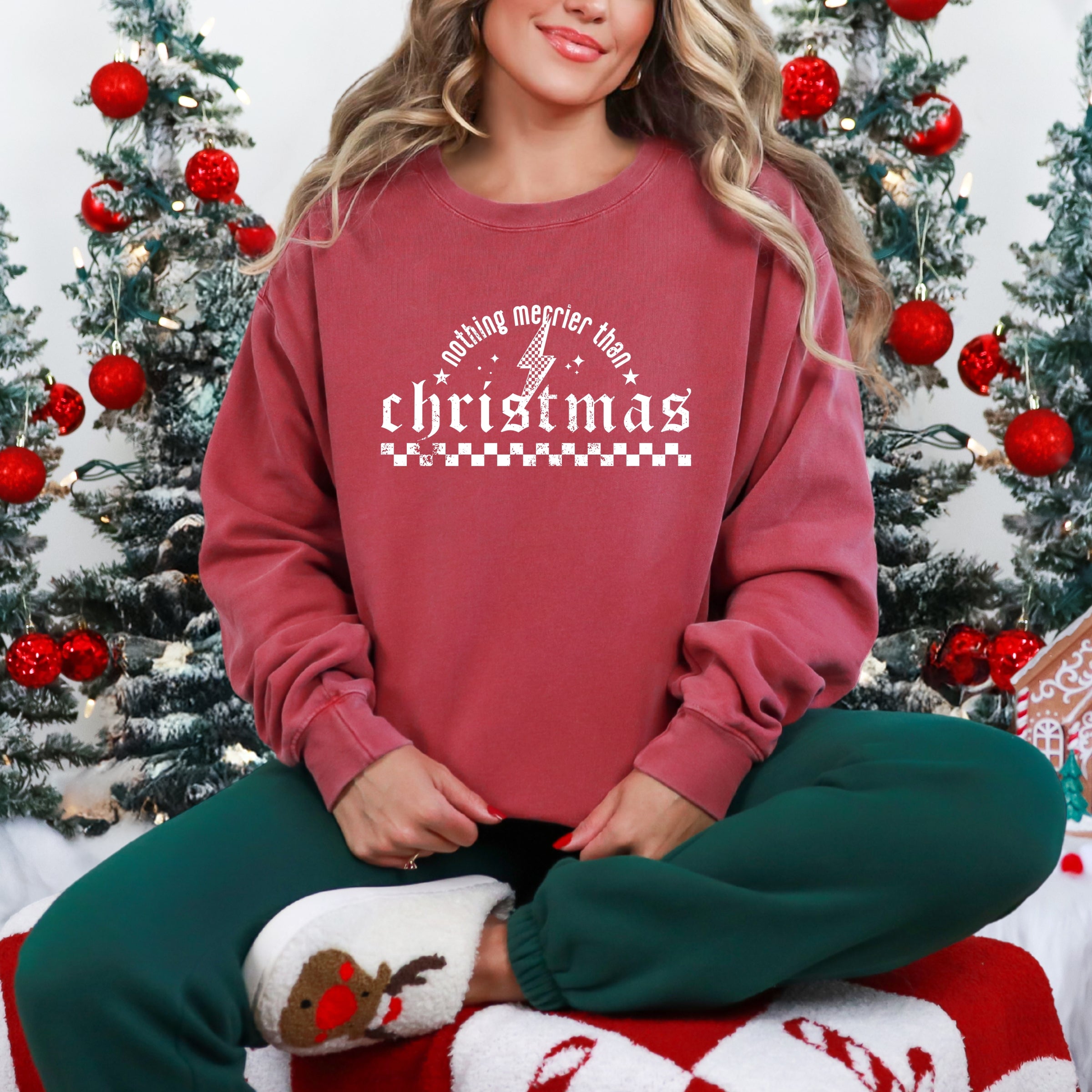 Nothing Merrier Than Christmas Grunge - Garment Dyed Sweatshirt