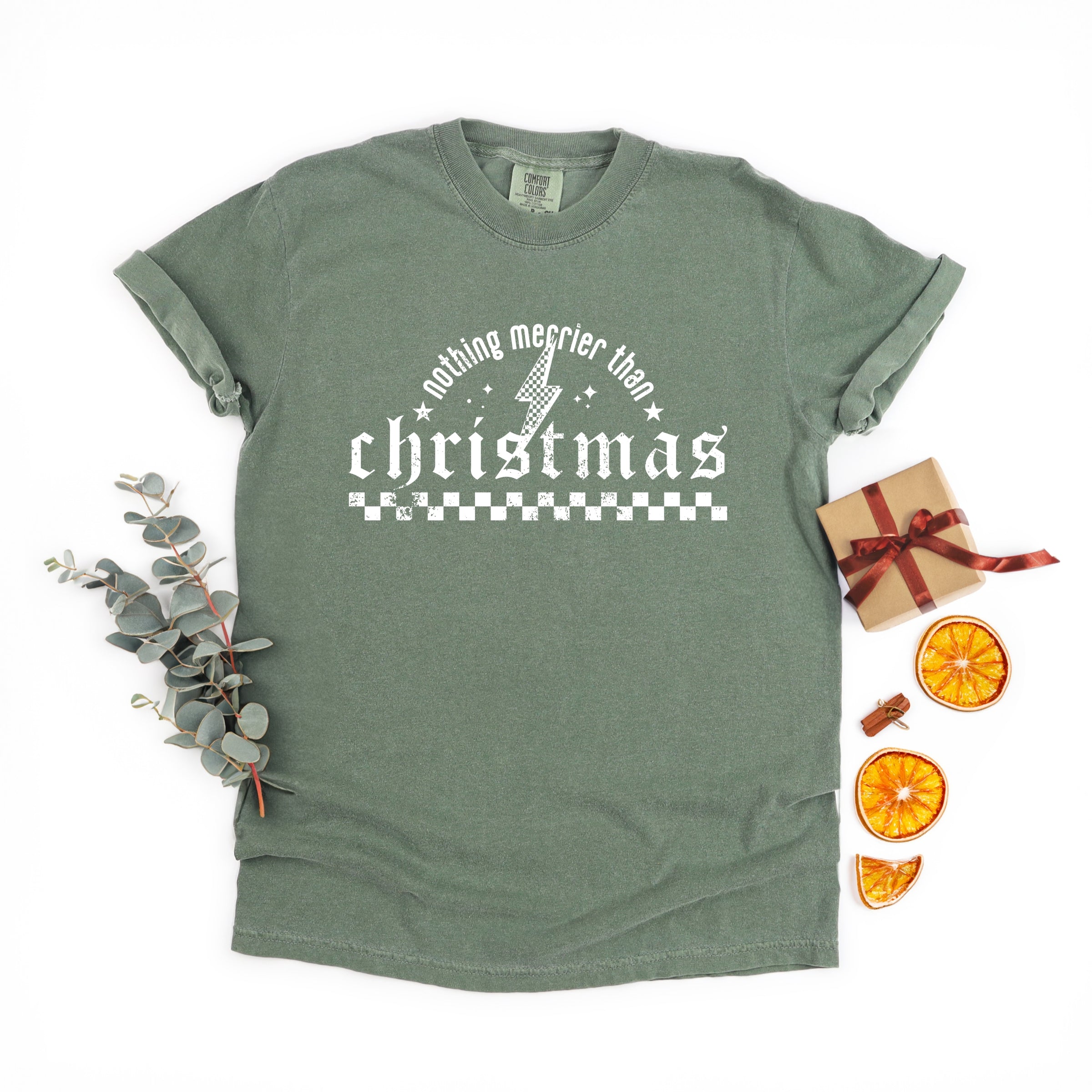 Nothing Merrier Than Christmas Grunge - Garment Dyed Tee