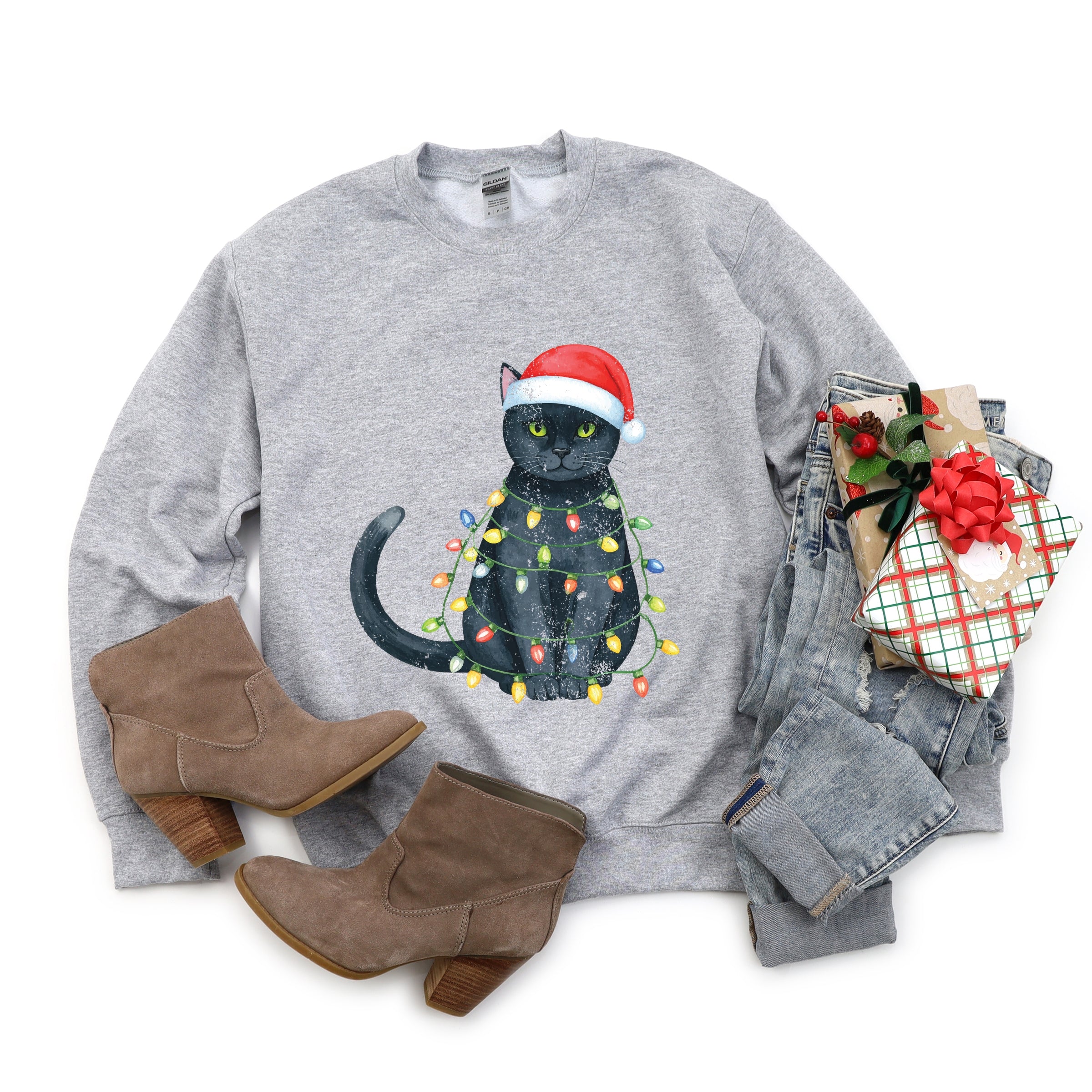Black Cat Christmas Lights - Sweatshirt
