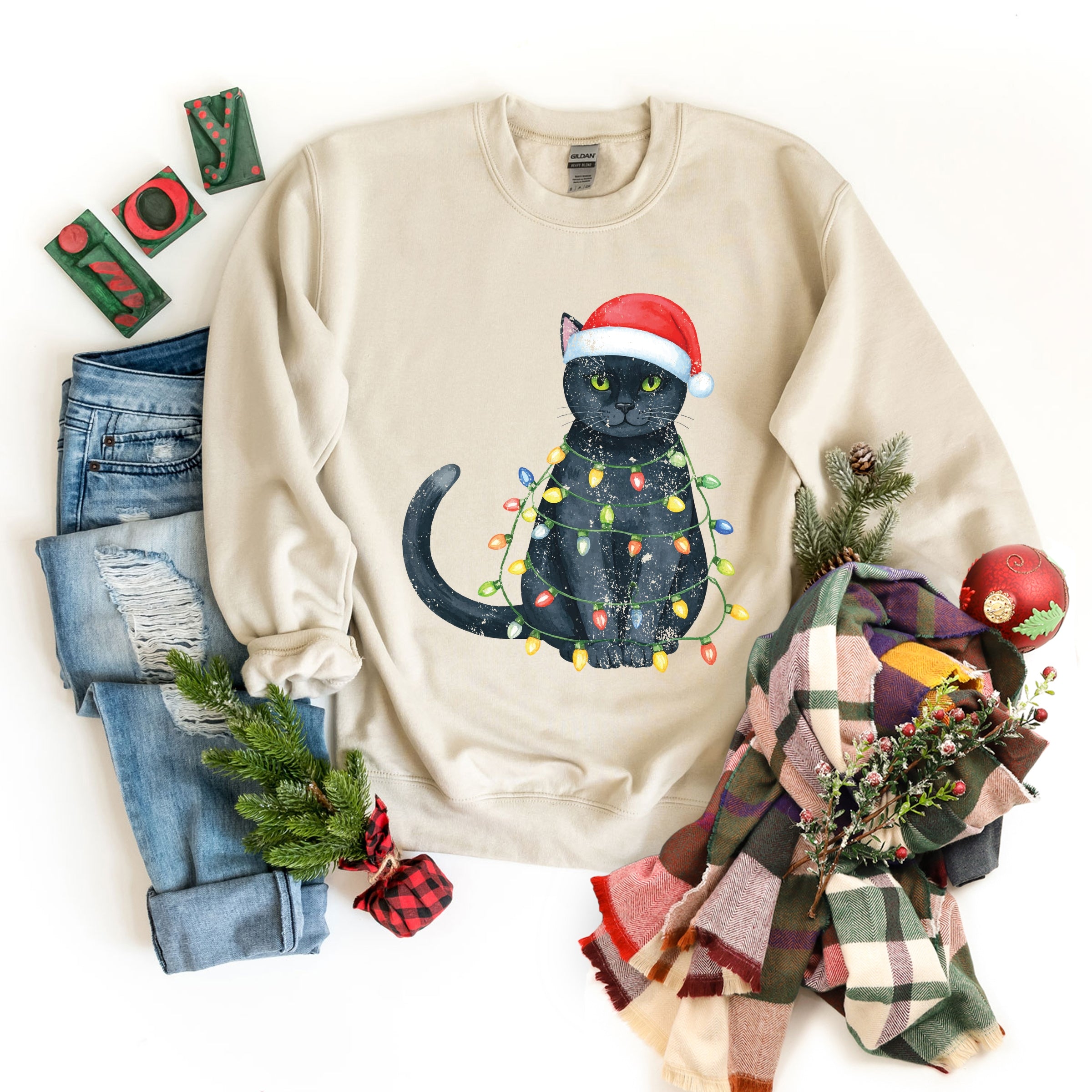 Black Cat Christmas Lights - Sweatshirt