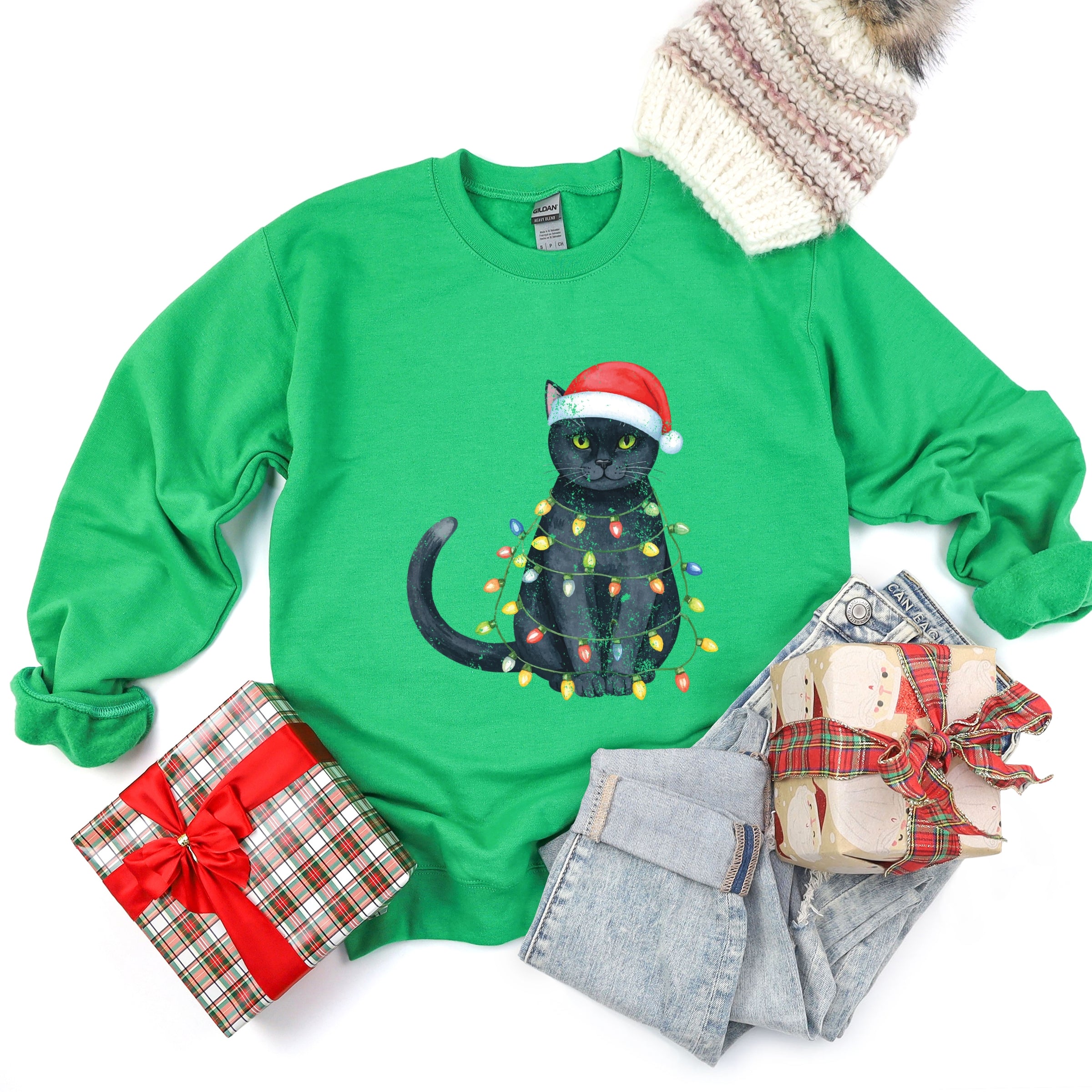 Black Cat Christmas Lights - Sweatshirt