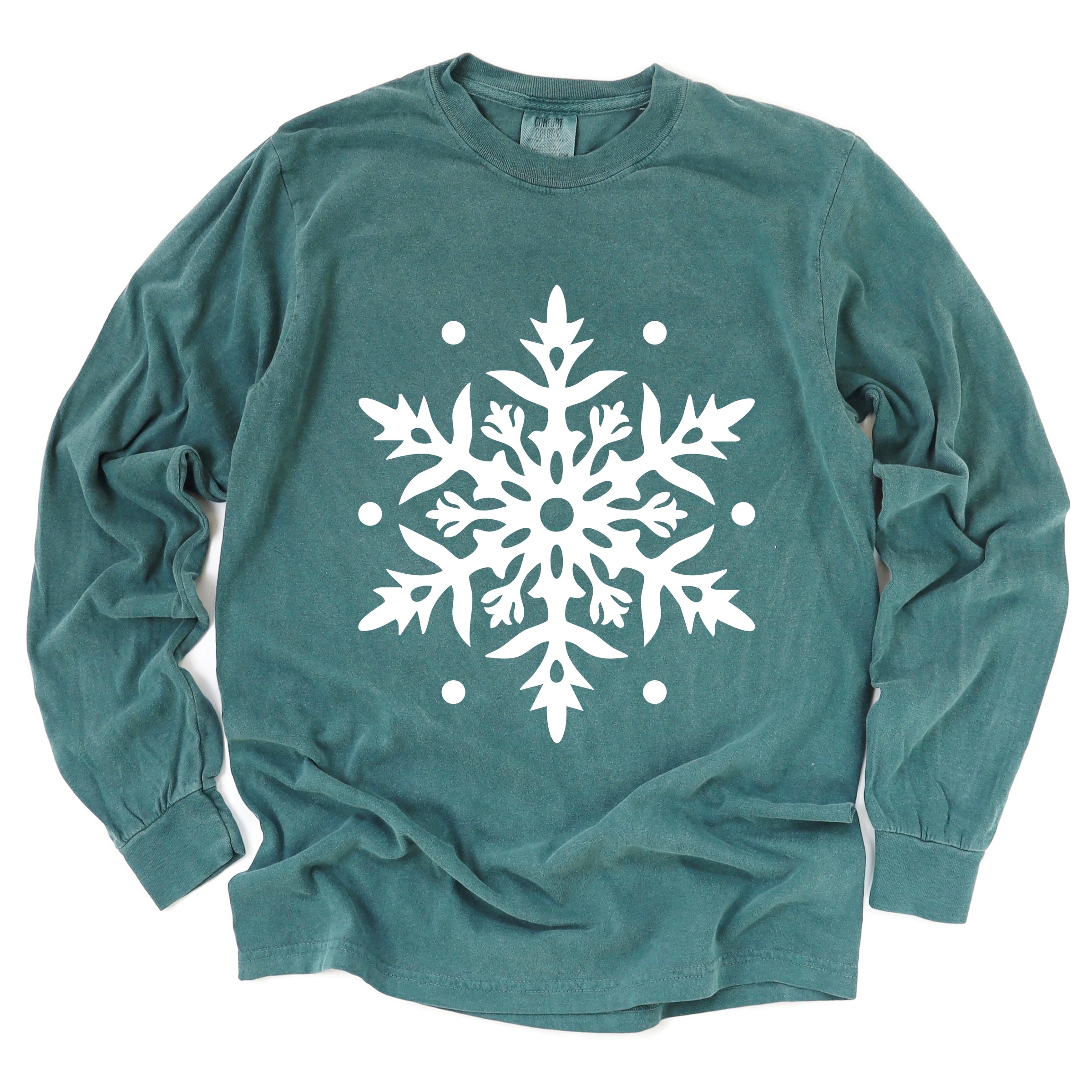 White Snowflake - Garment Dyed Long Sleeve