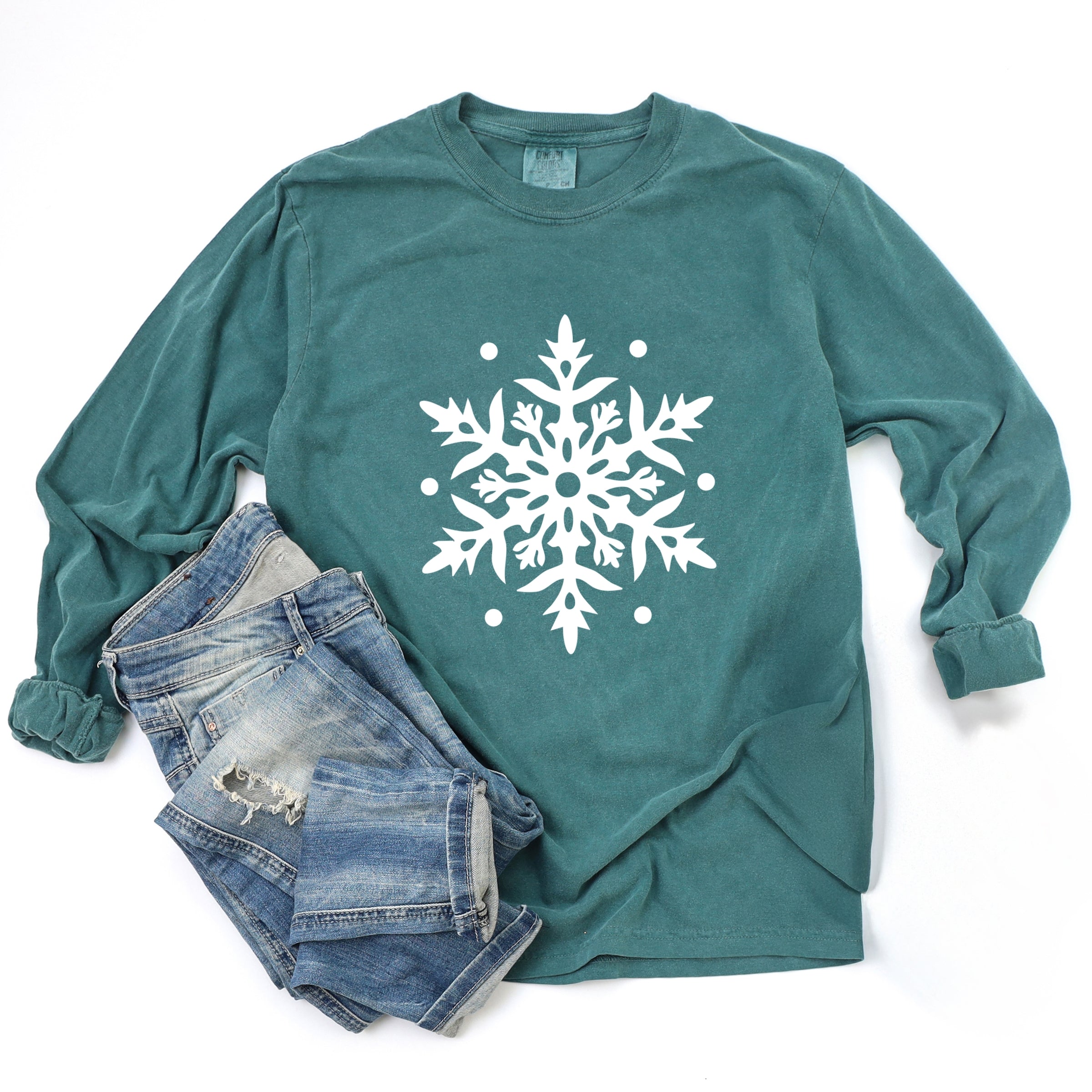 White Snowflake - Garment Dyed Long Sleeve