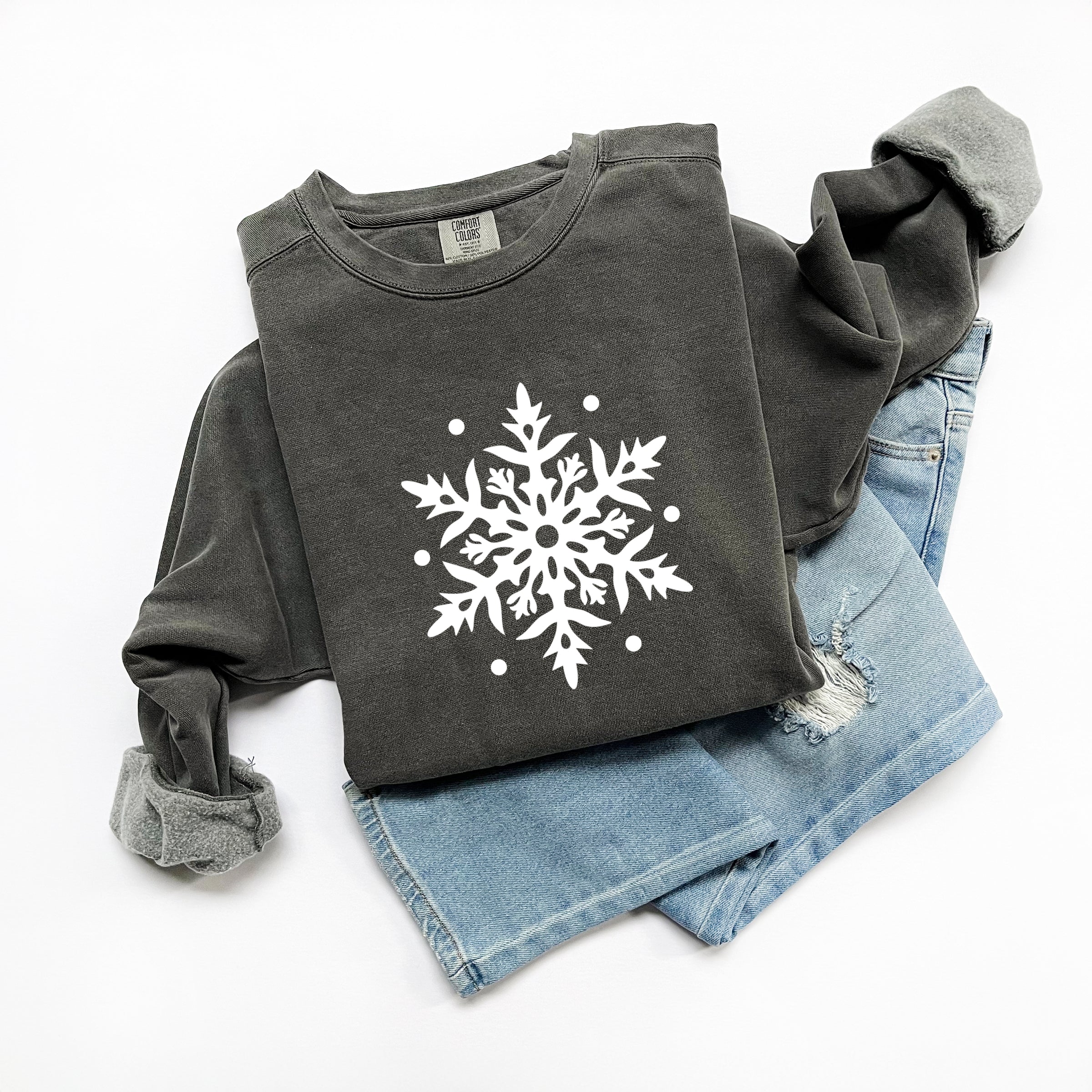 White Snowflake - Garment Dyed Sweatshirt