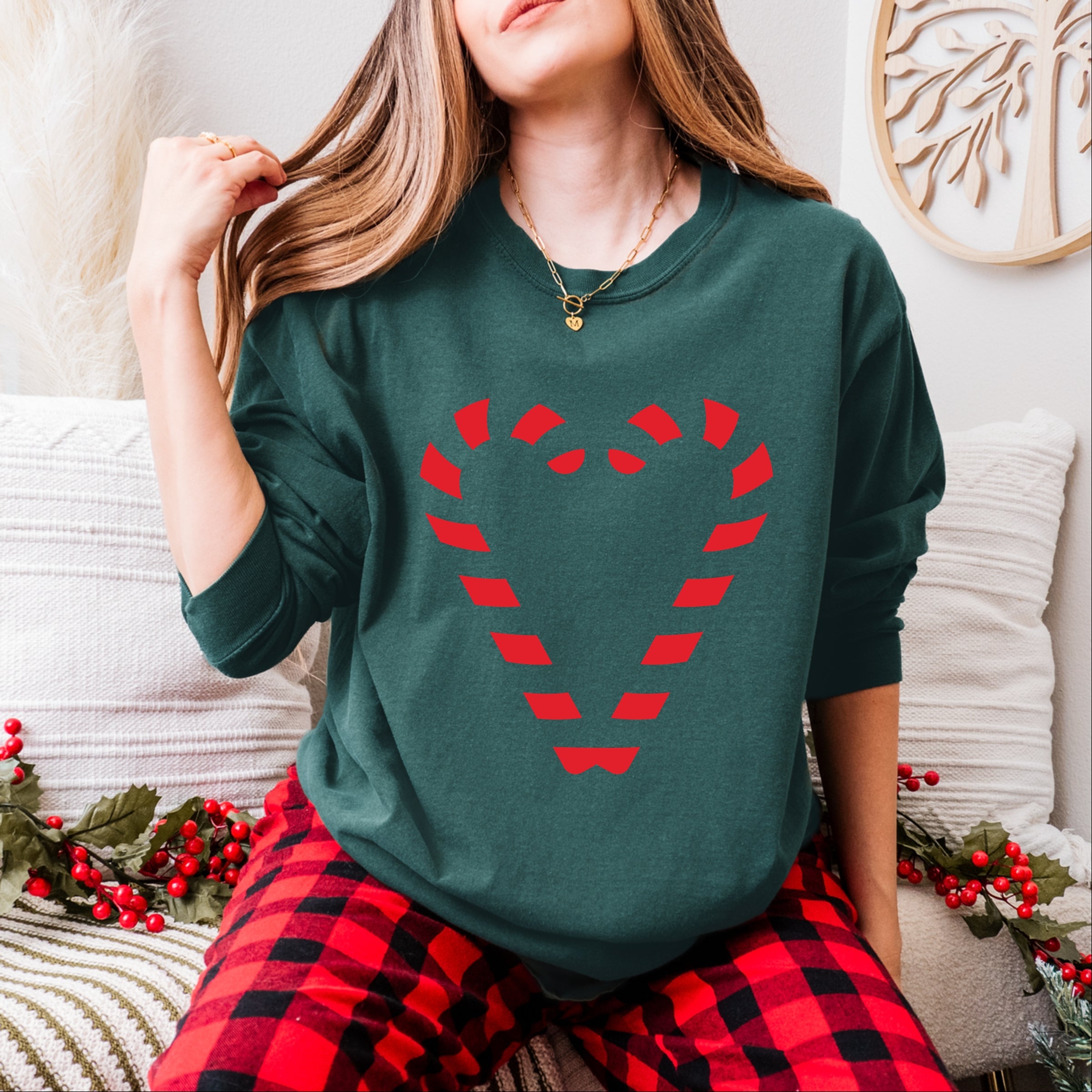 Candy Cane Heart - Garment Dyed Long Sleeve