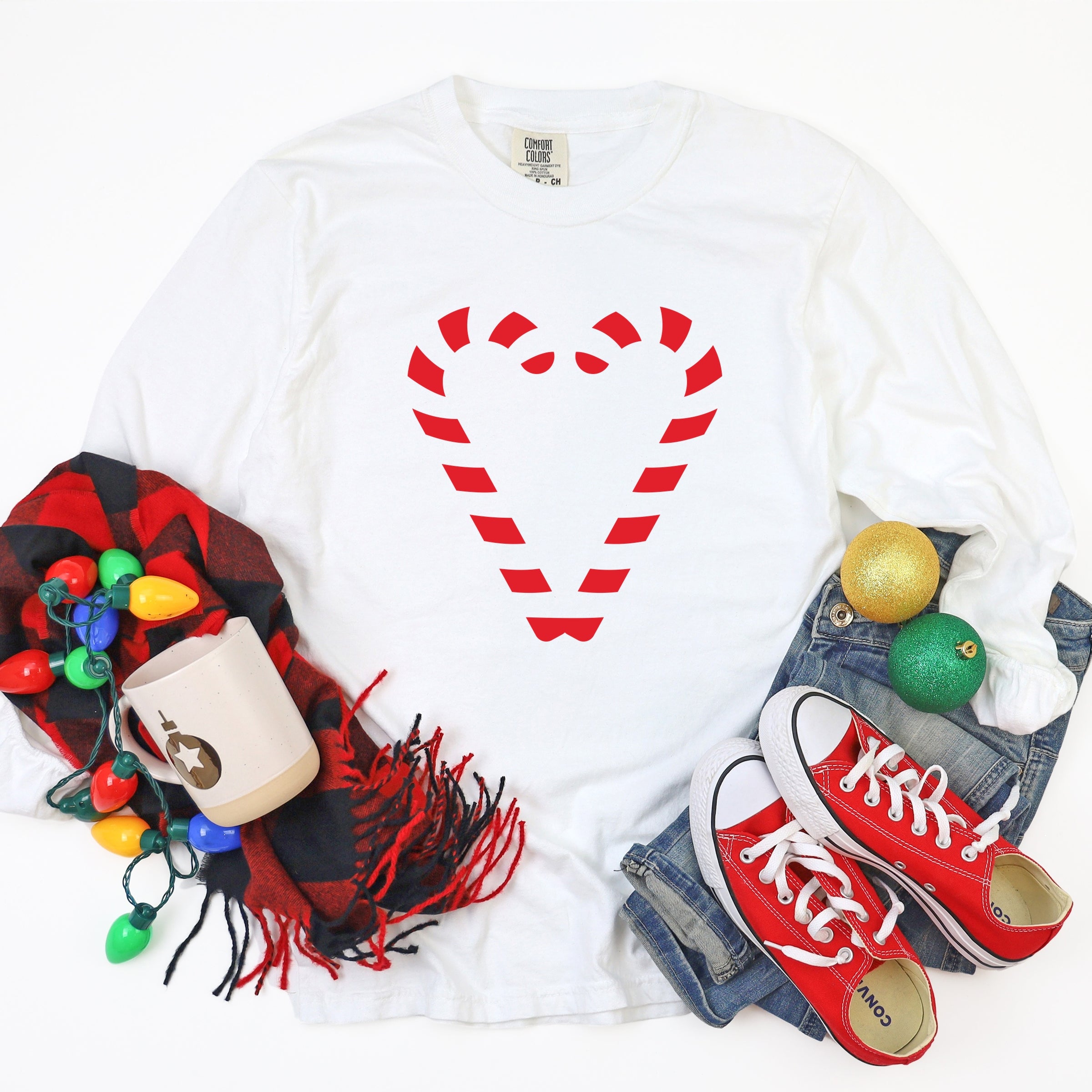 Candy Cane Heart - Garment Dyed Long Sleeve