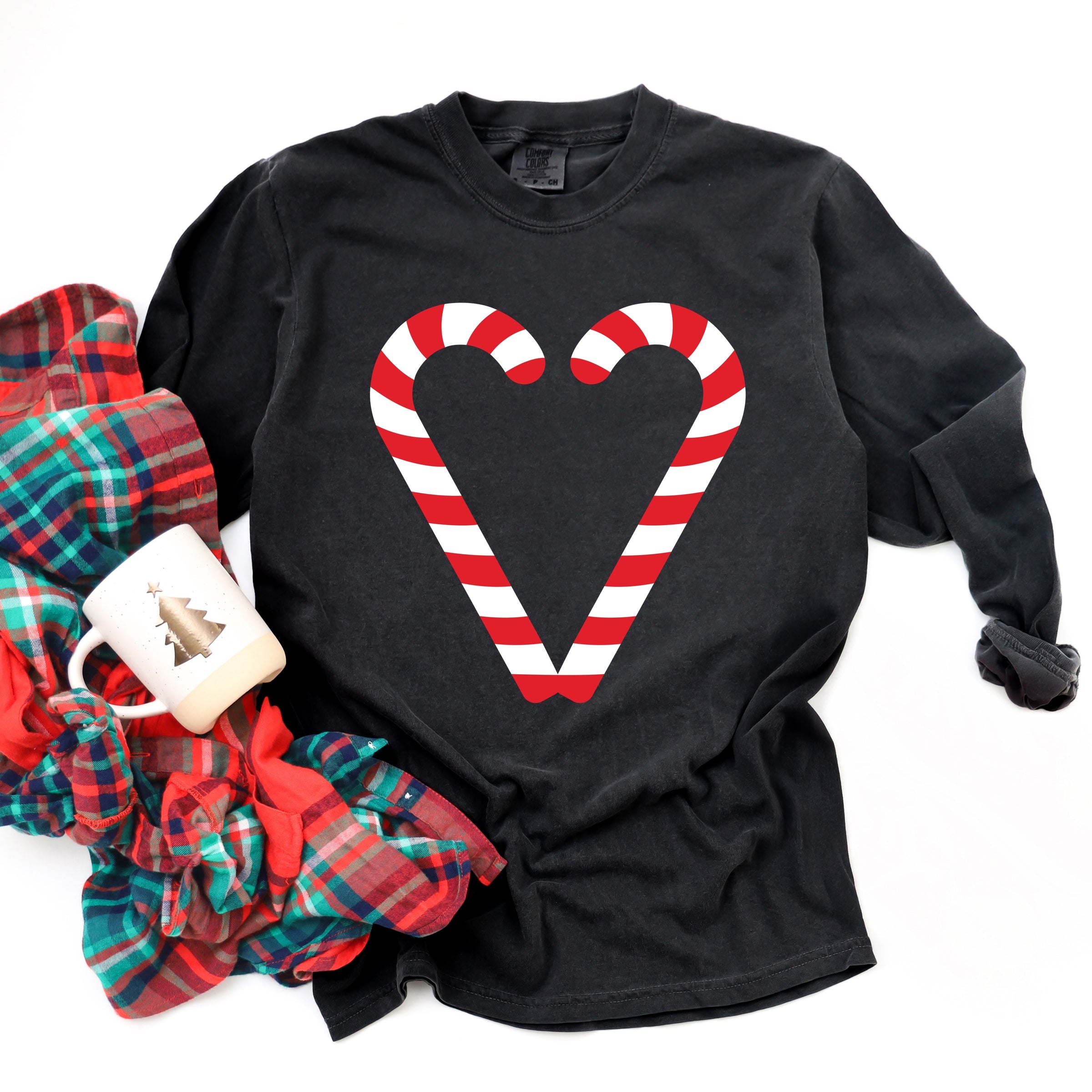 Candy Cane Heart - Women's Garment Dyed Long Sleeve