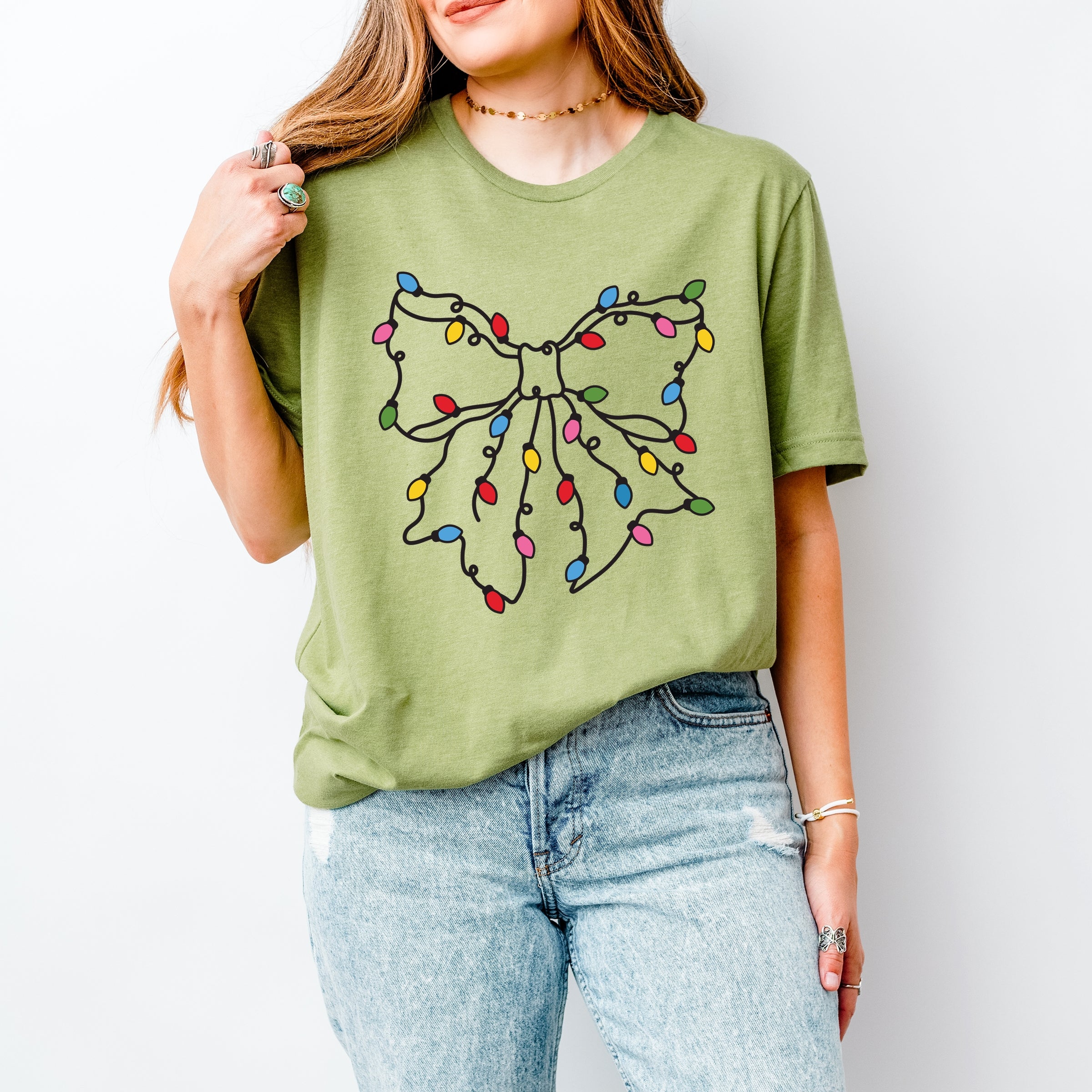 Christmas Light Bow Coquette - Short Sleeve Tee