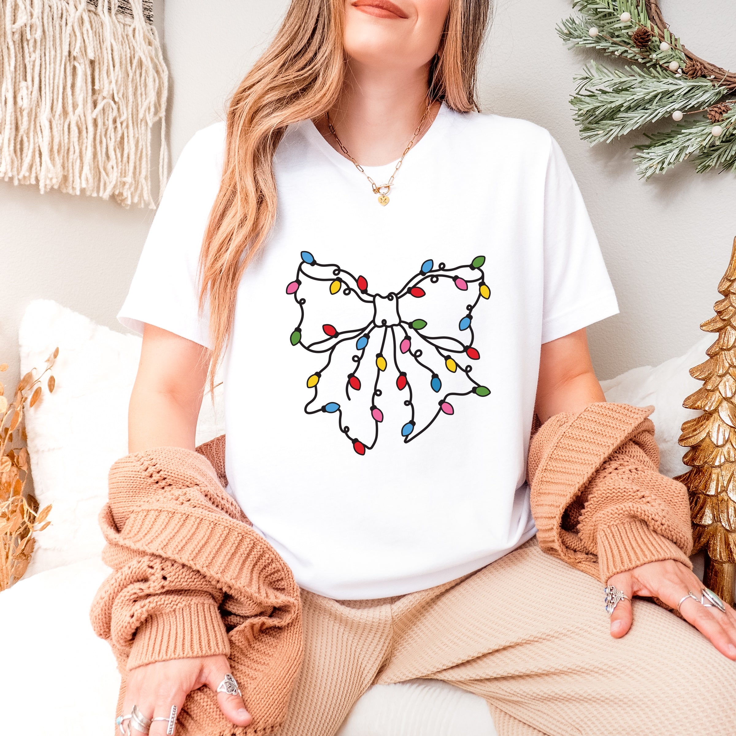 Christmas Light Bow Coquette - Short Sleeve Tee