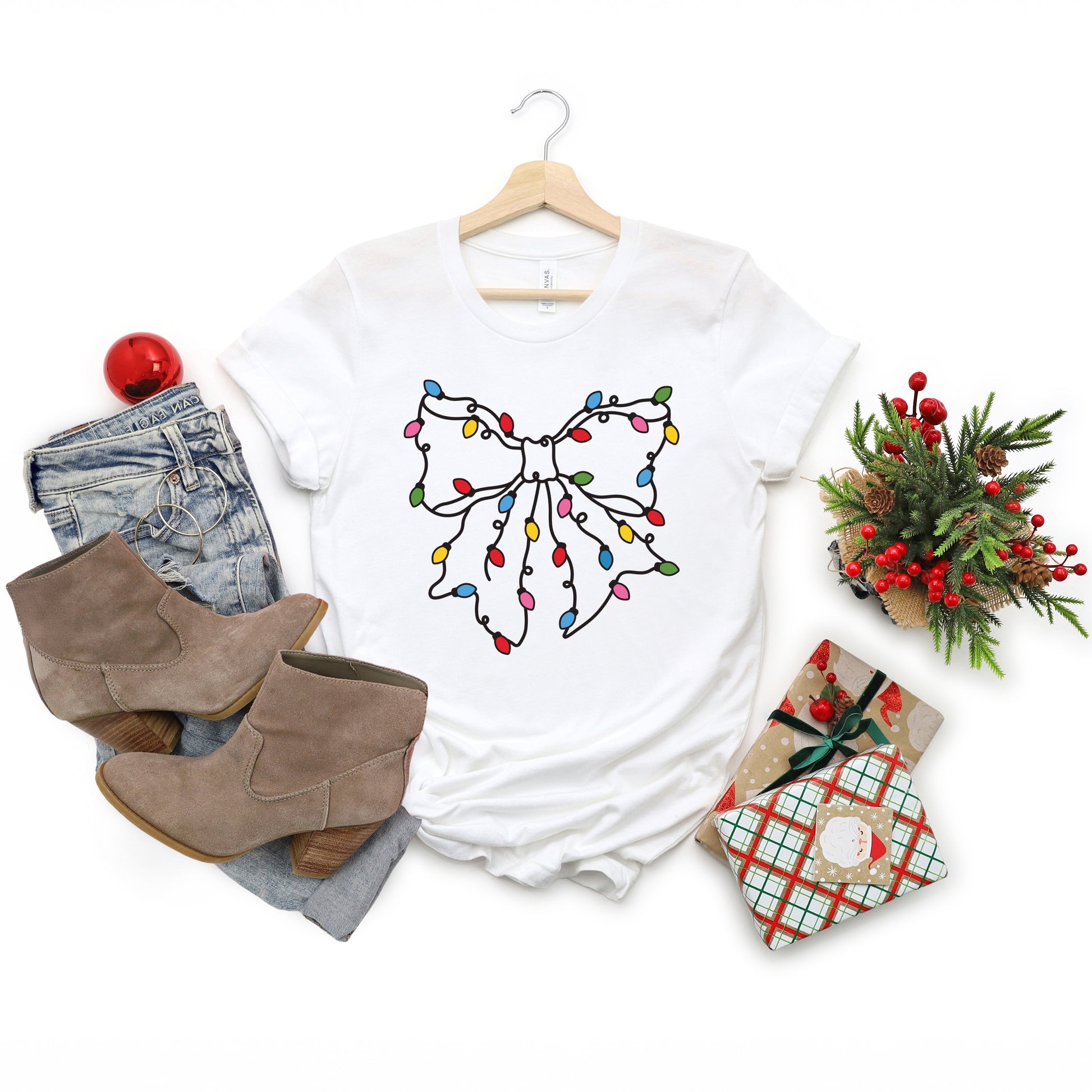 Christmas Light Bow Coquette - Short Sleeve Tee
