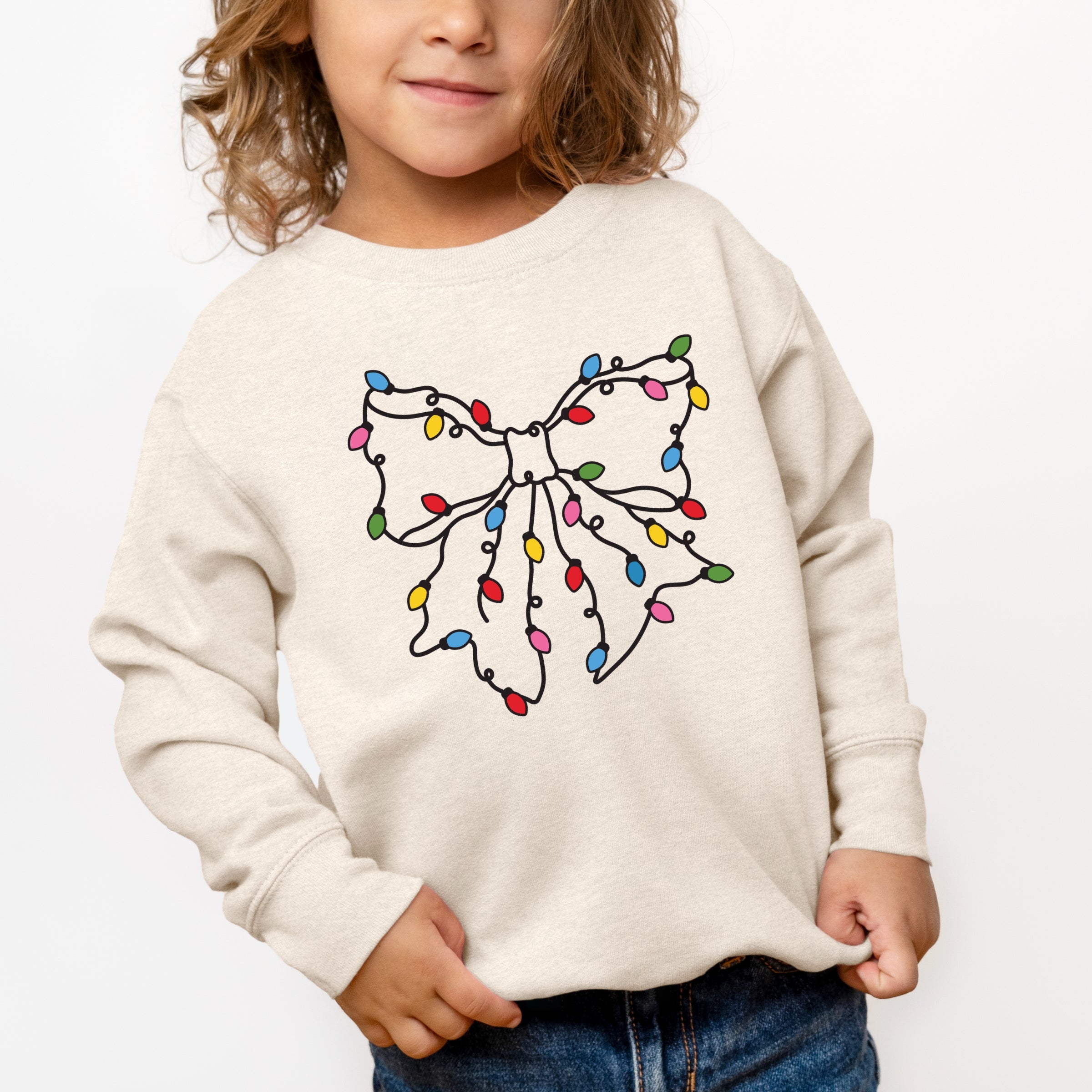 Christmas Light Bow Coquette - Toddler Graphic Sweatshirt