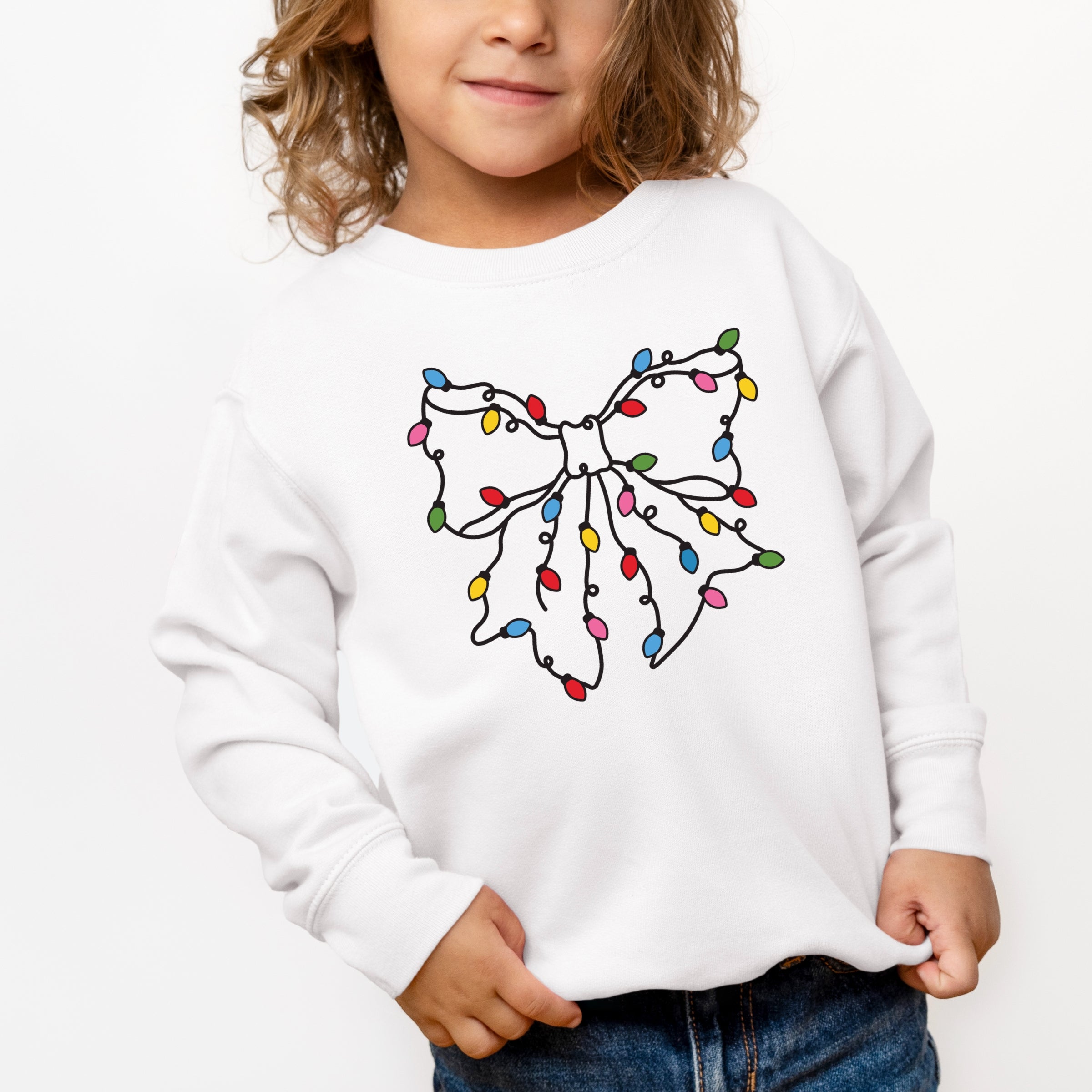 Christmas Light Bow Coquette - Toddler Graphic Sweatshirt