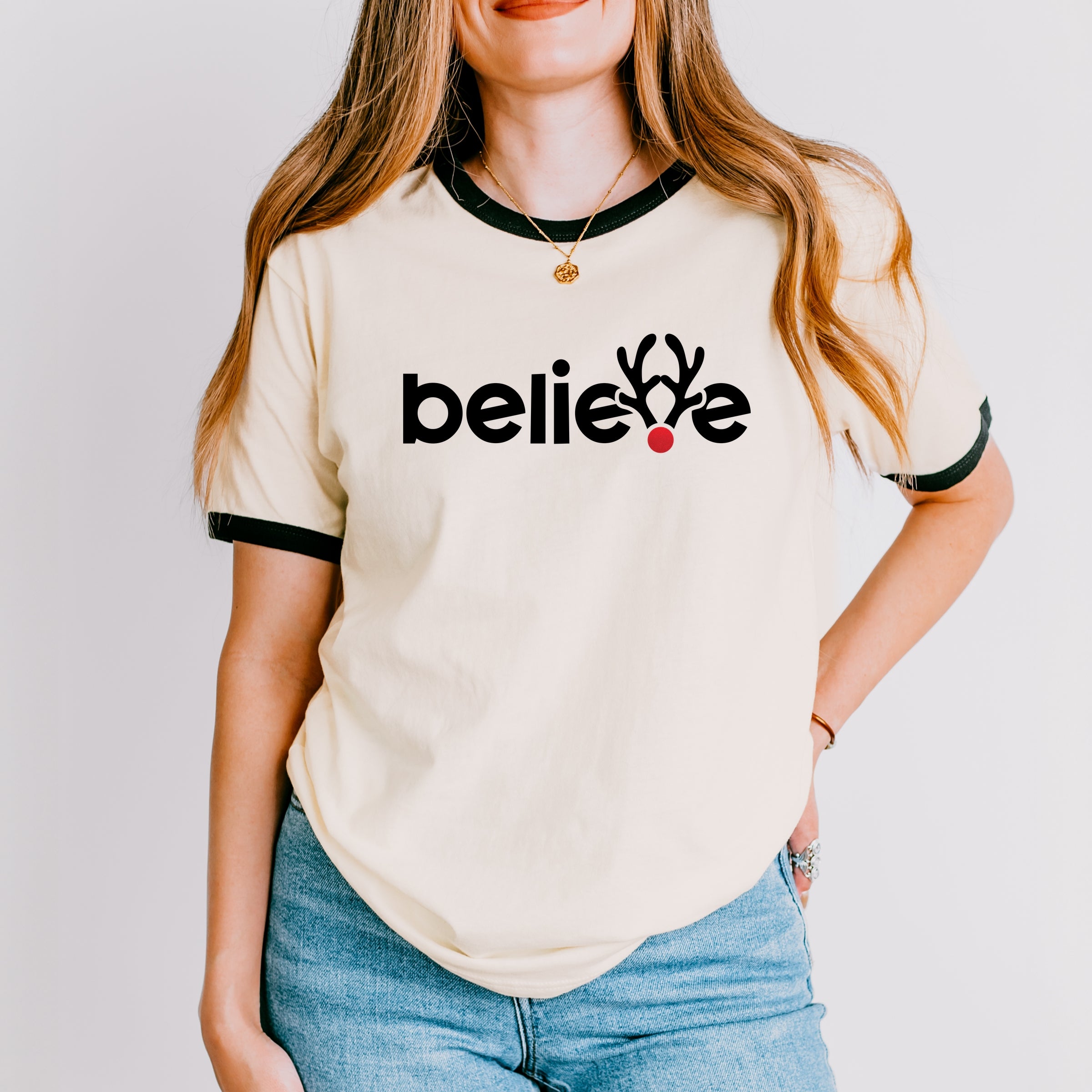 Believe Reindeer Antlers - Ringer Tee