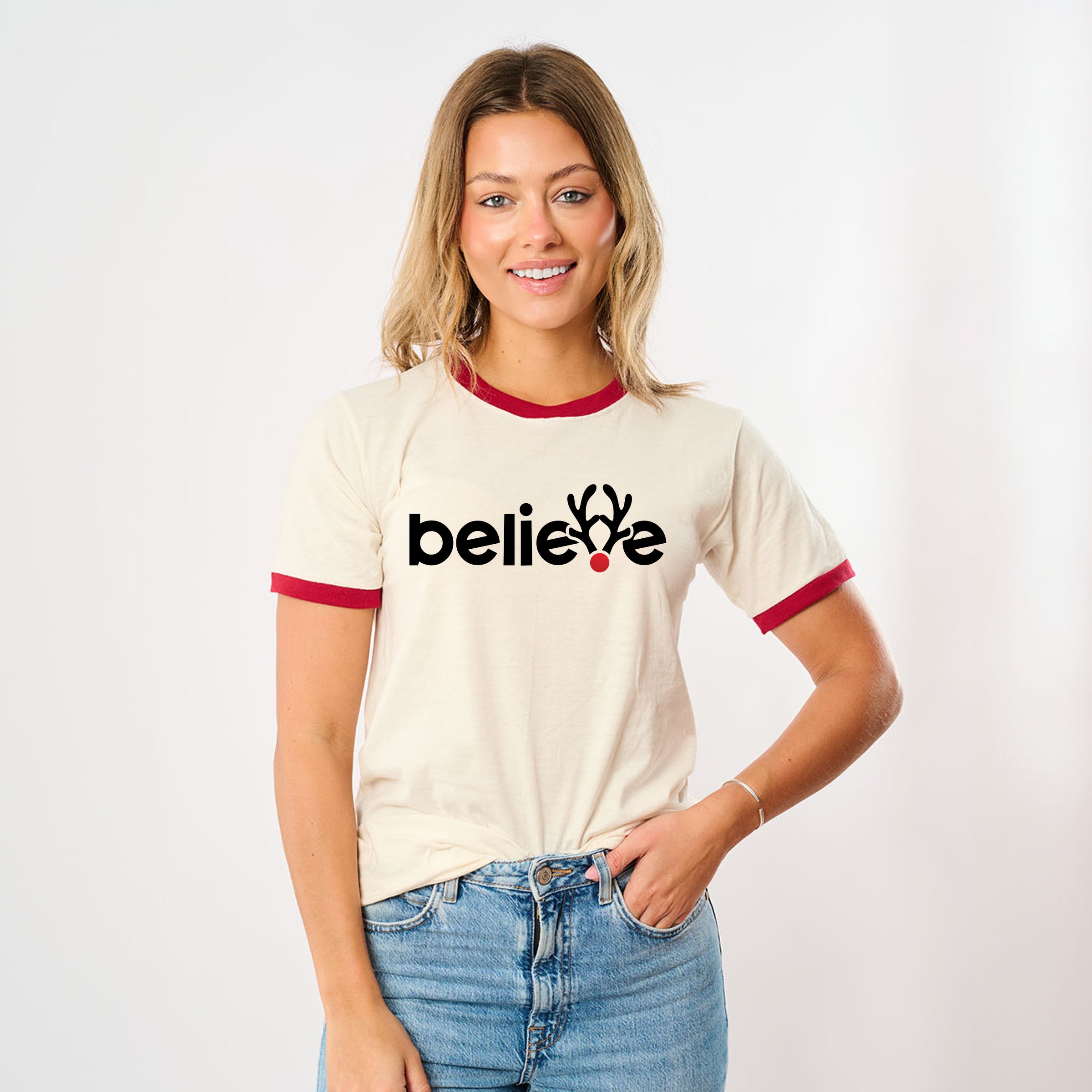 Believe Reindeer Antlers - Ringer Tee