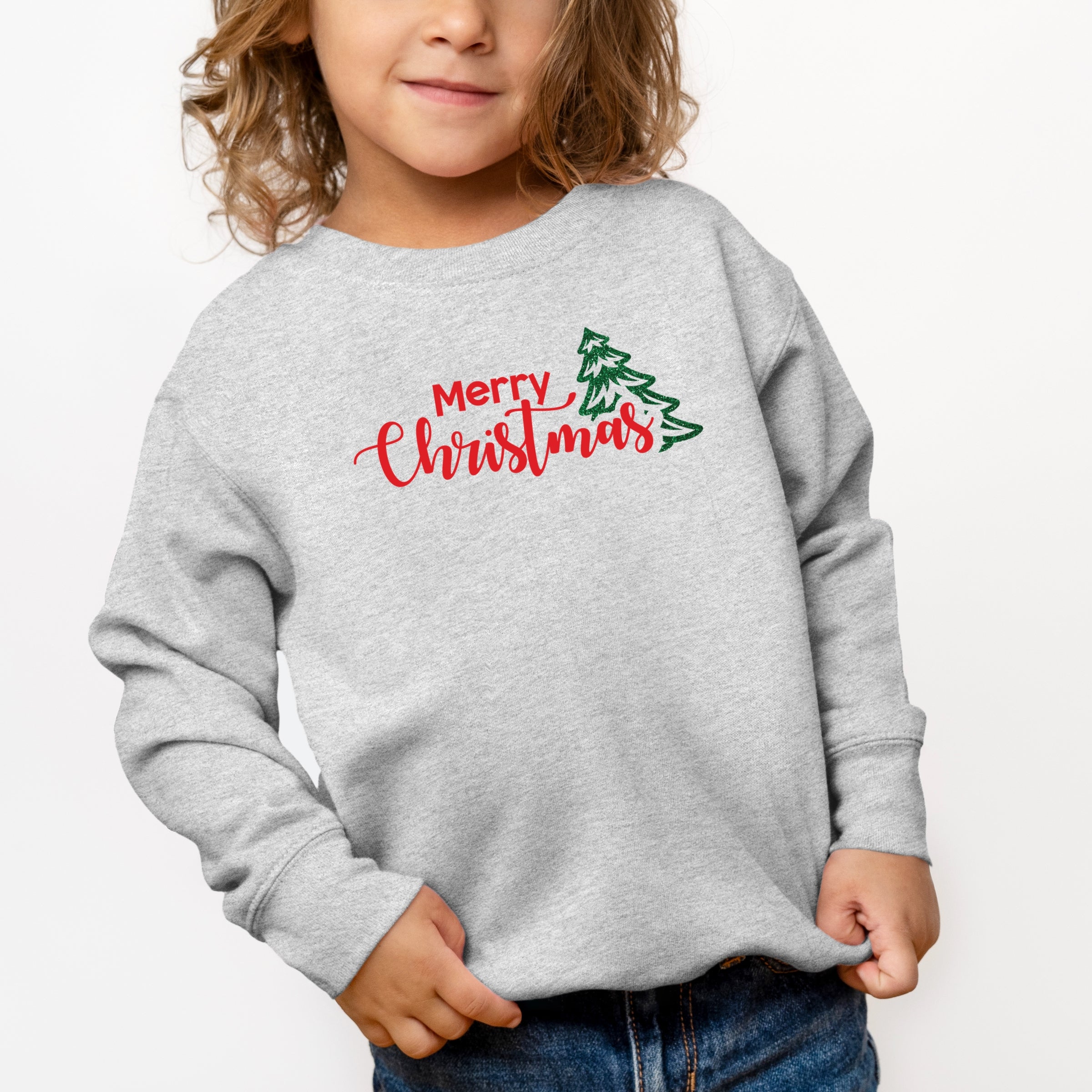Merry Christmas Glitter Tree - Toddler Graphic Sweatshirt