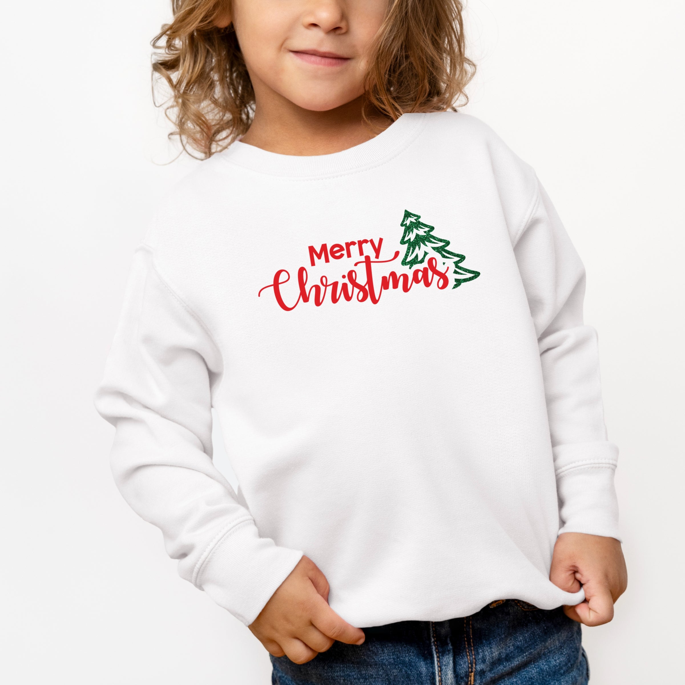 Merry Christmas Glitter Tree - Toddler Graphic Sweatshirt