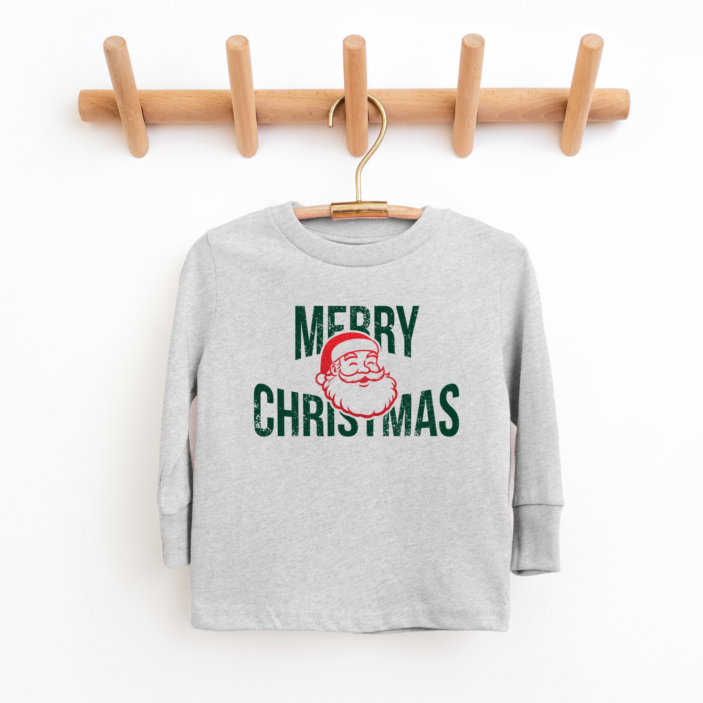 Merry Christmas Arched Glitter Santa - Youth Long Sleeve Graphic T-Shirt