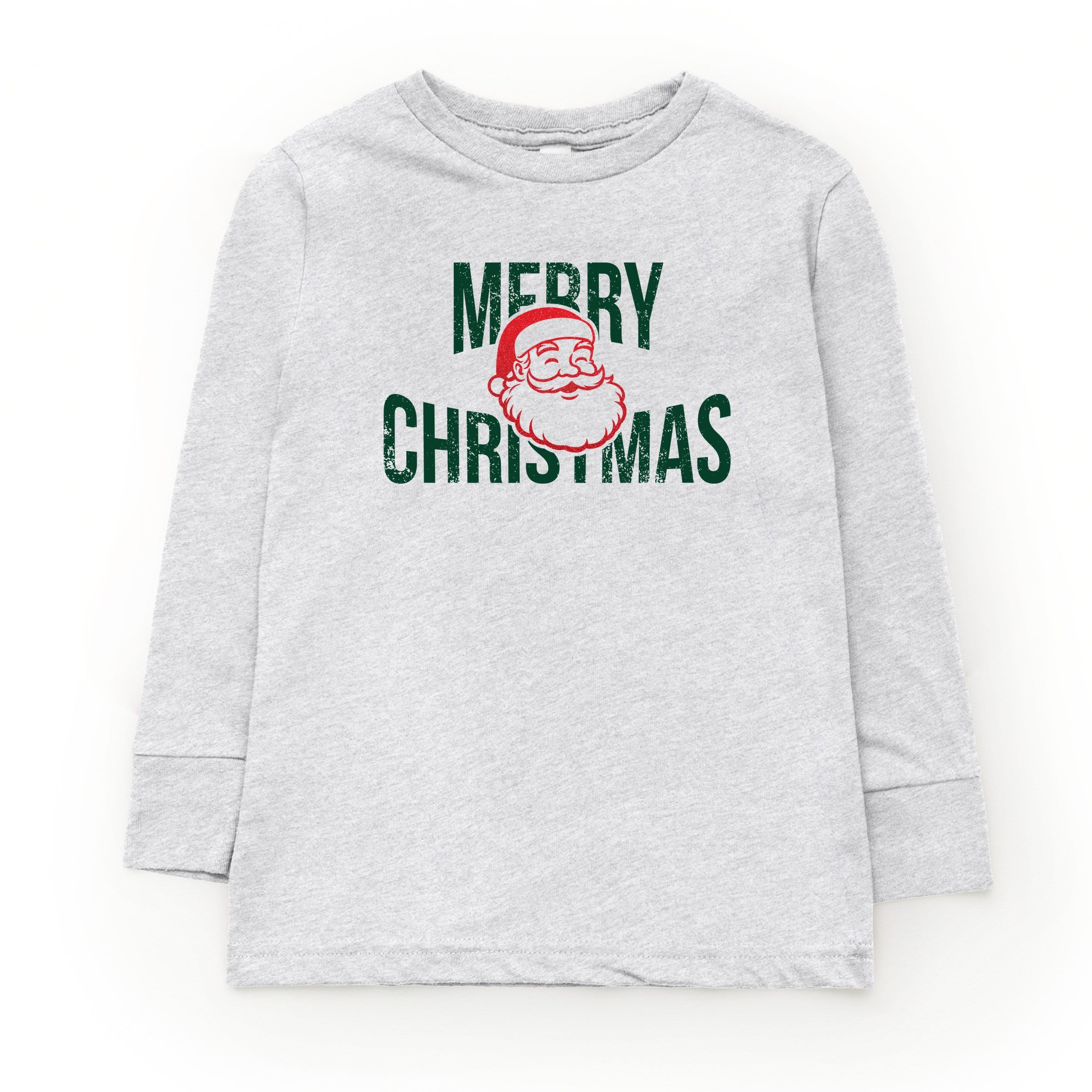 Merry Christmas Arched Glitter Santa - Youth Long Sleeve Graphic T-Shirt