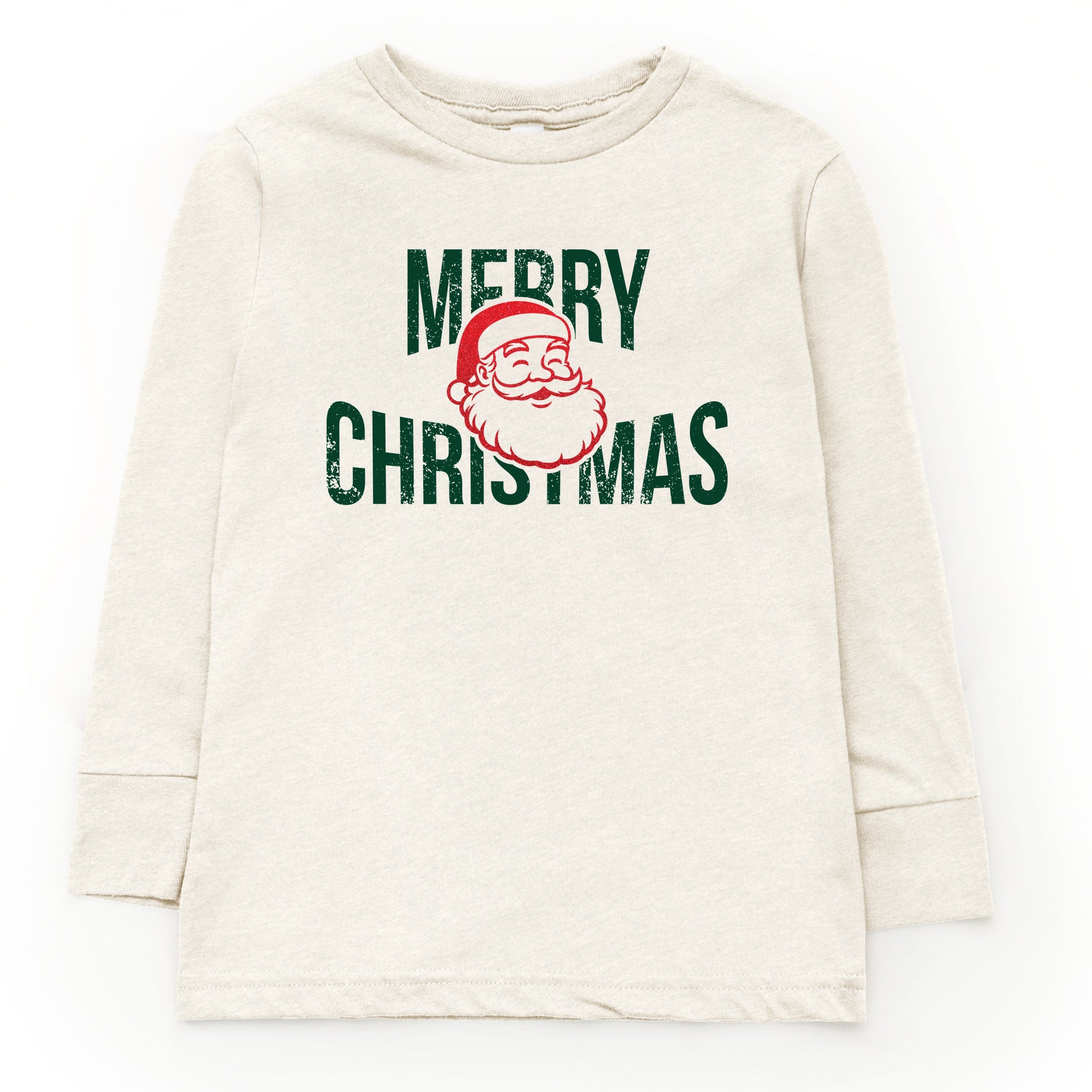 Merry Christmas Arched Glitter Santa - Youth Long Sleeve Graphic T-Shirt