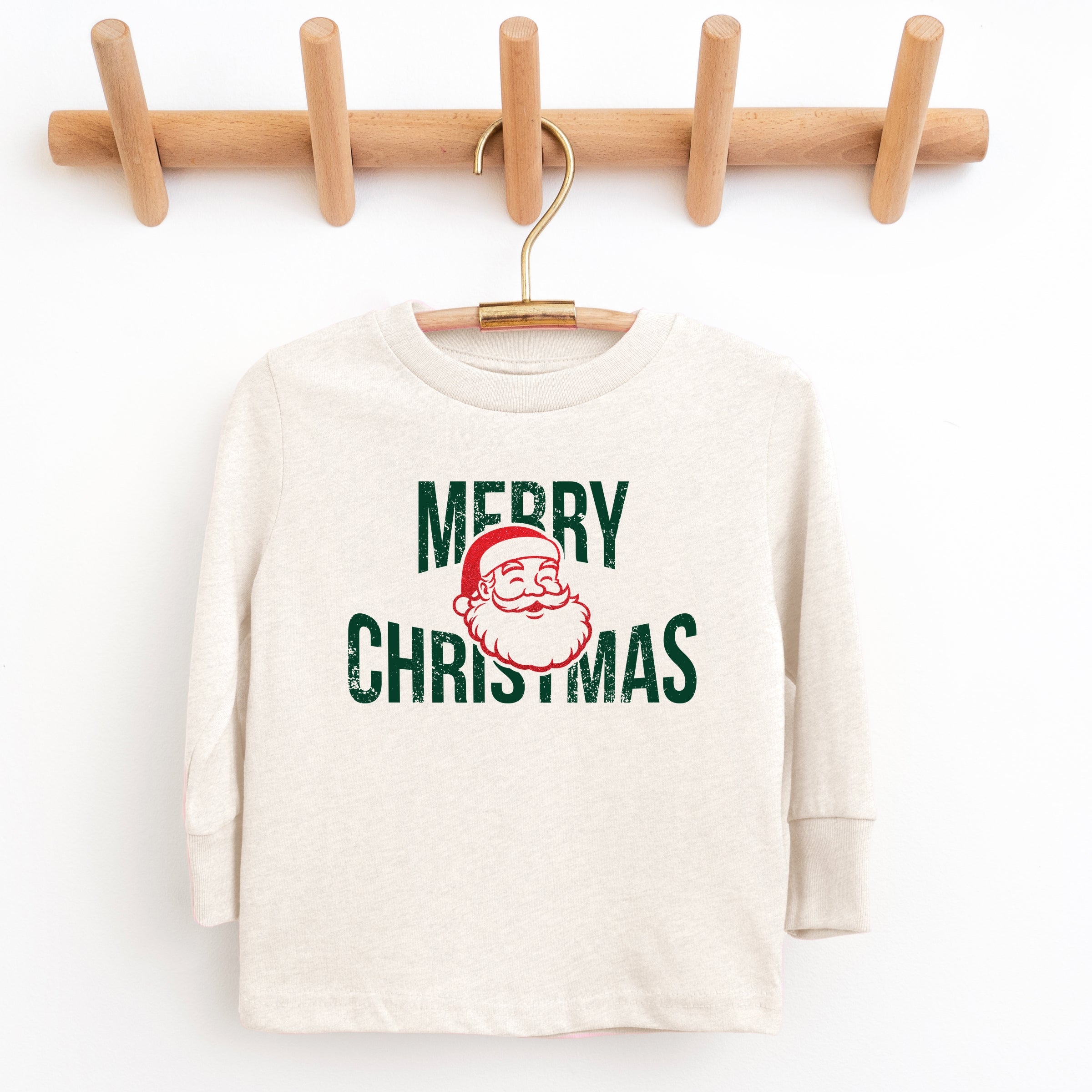Merry Christmas Arched Glitter Santa - Youth Long Sleeve Graphic T-Shirt