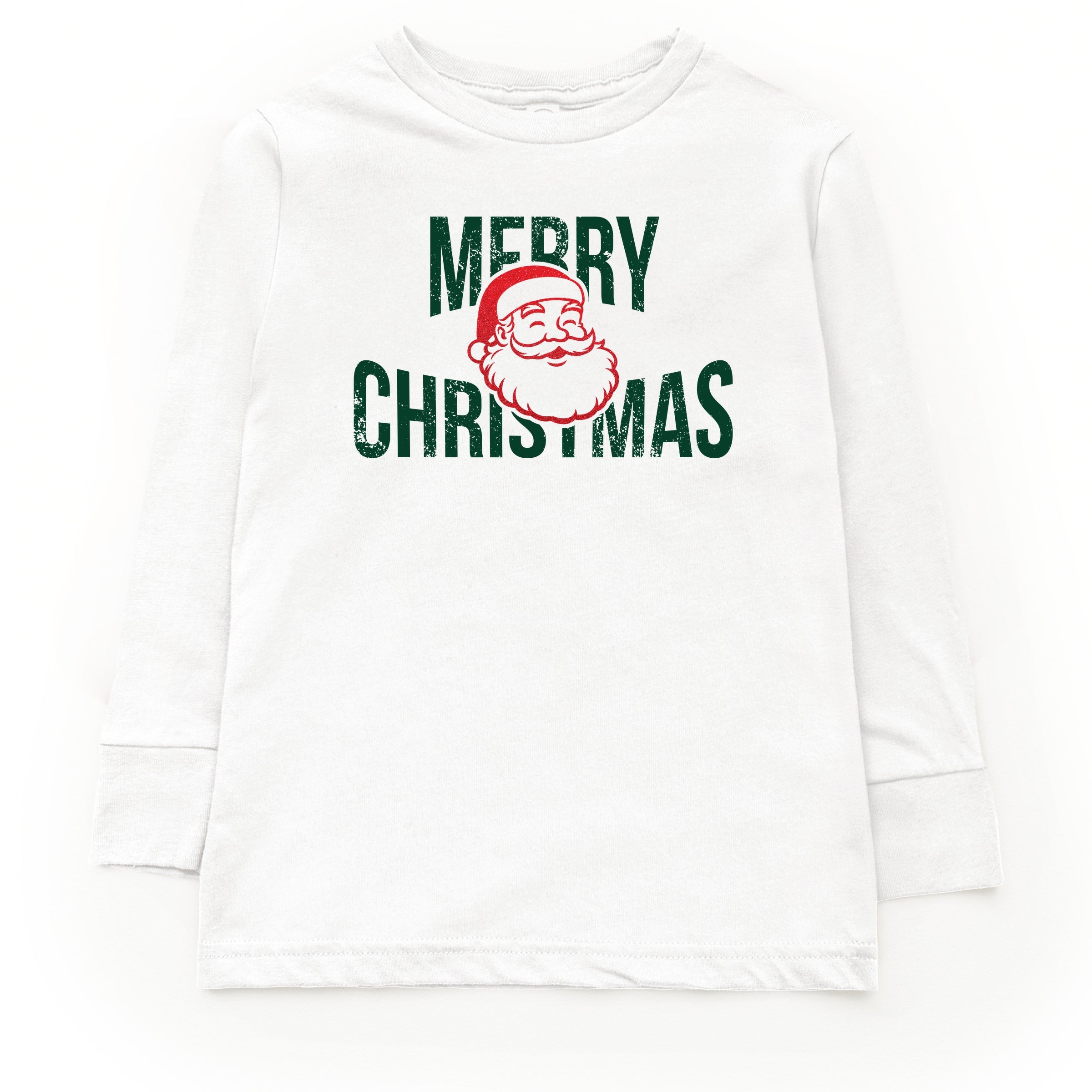 Merry Christmas Arched Glitter Santa - Youth Long Sleeve Graphic T-Shirt