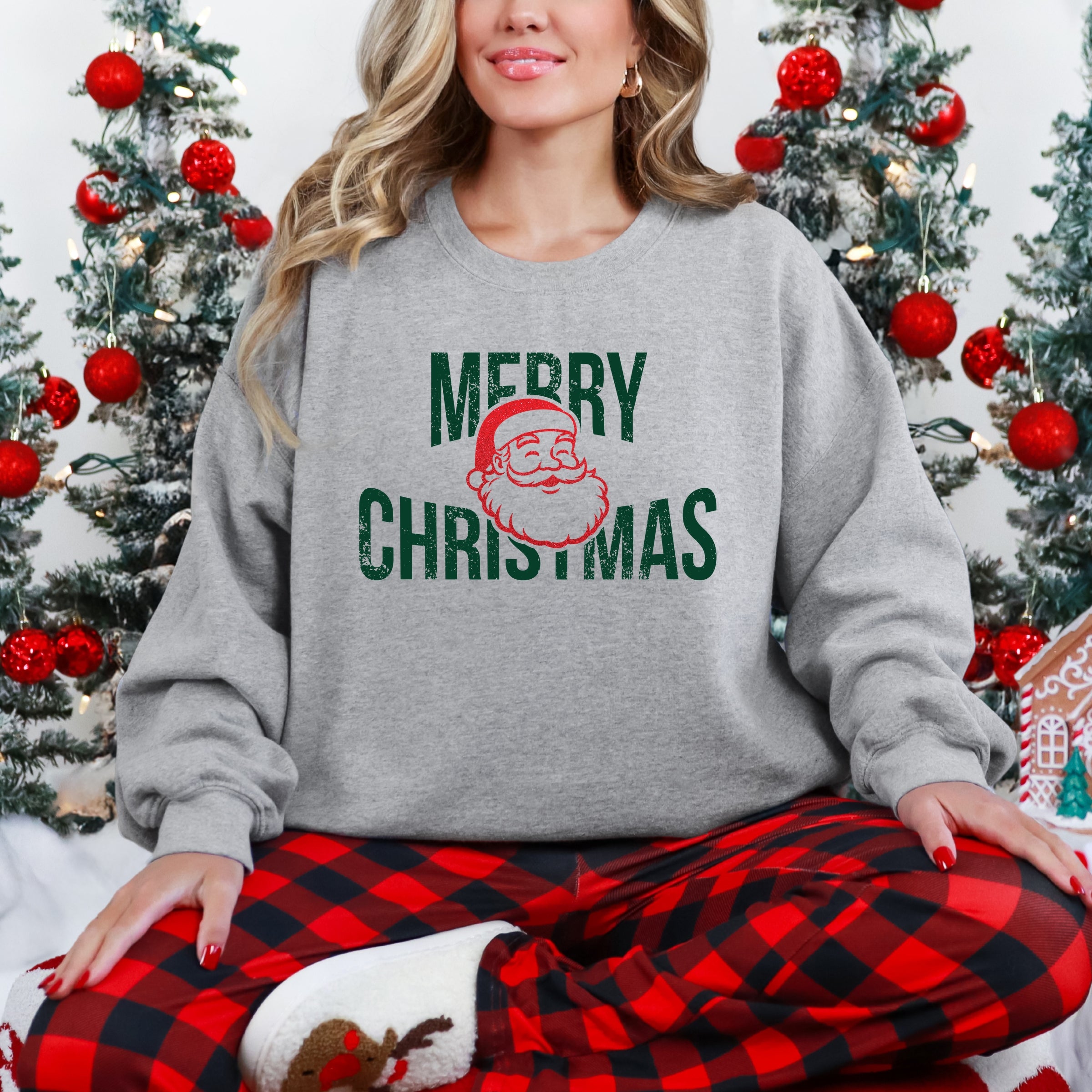 Merry Christmas Arched Glitter Santa -  Womens Sweatshirt