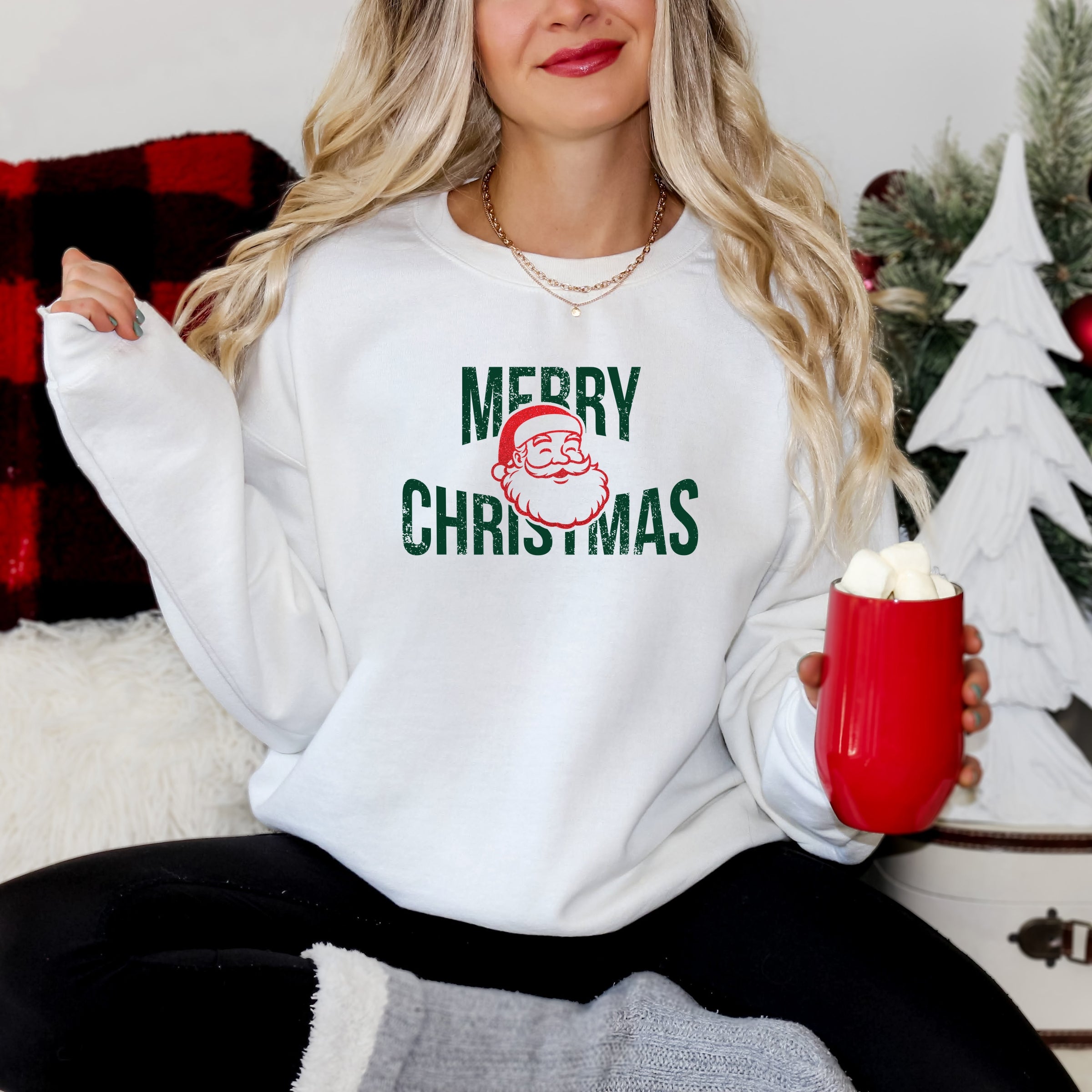 Merry Christmas Arched Glitter Santa -  Womens Sweatshirt