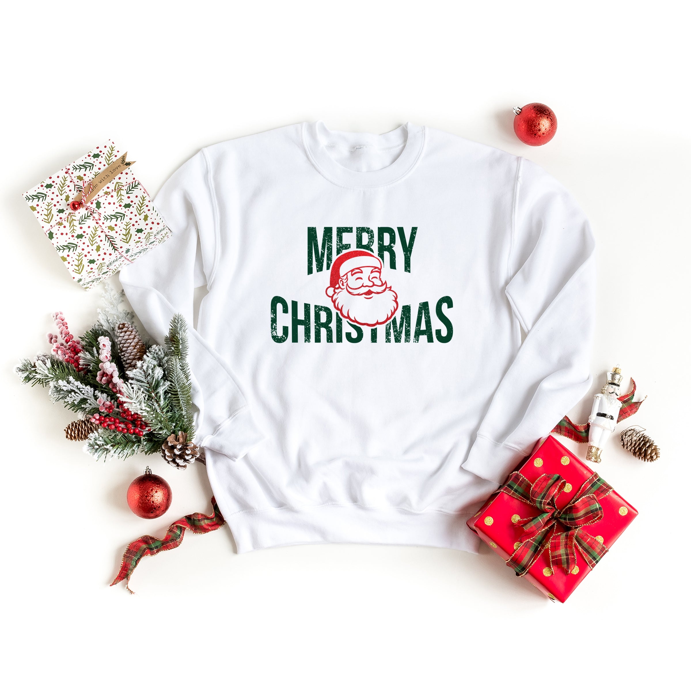 Merry Christmas Arched Glitter Santa -  Womens Sweatshirt