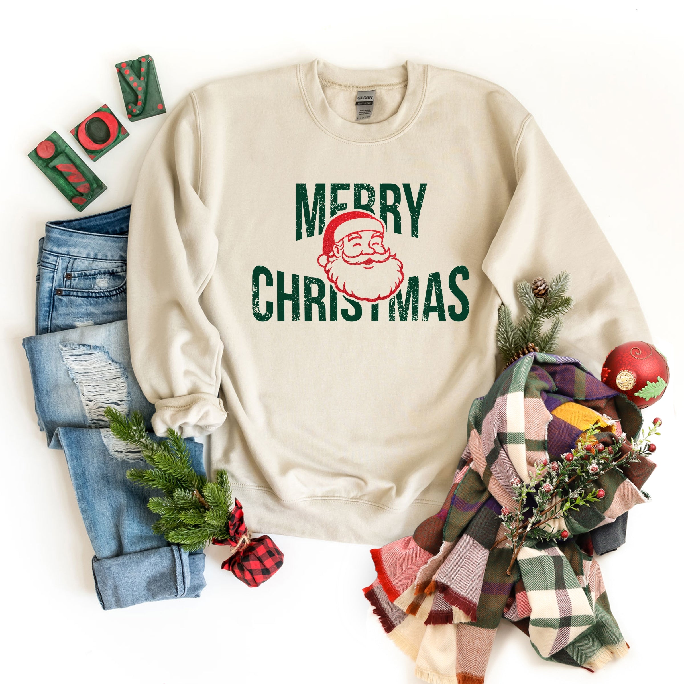 Merry Christmas Arched Glitter Santa -  Womens Sweatshirt
