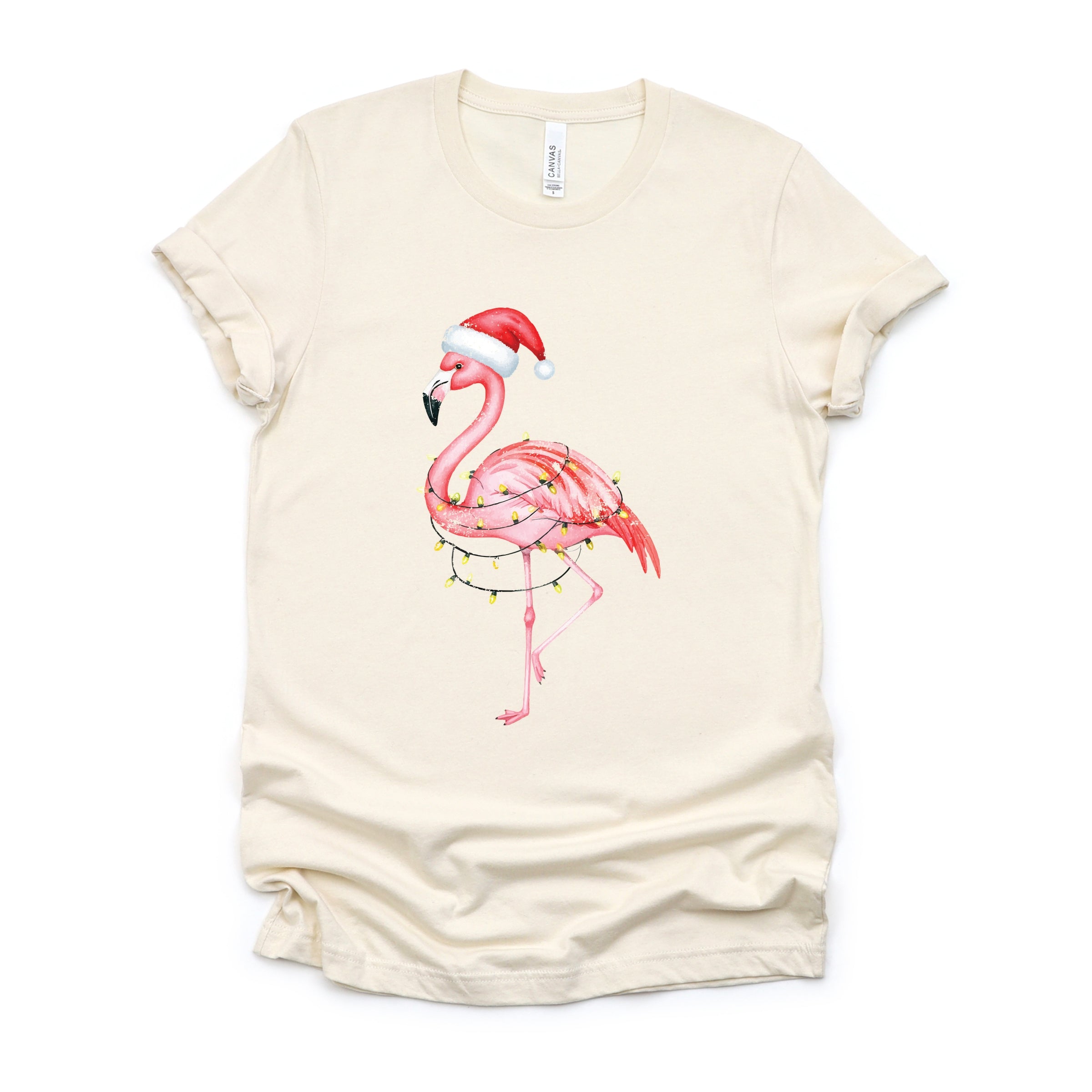 Flamingo Christmas Lights Watercolor - Short Sleeve Tee