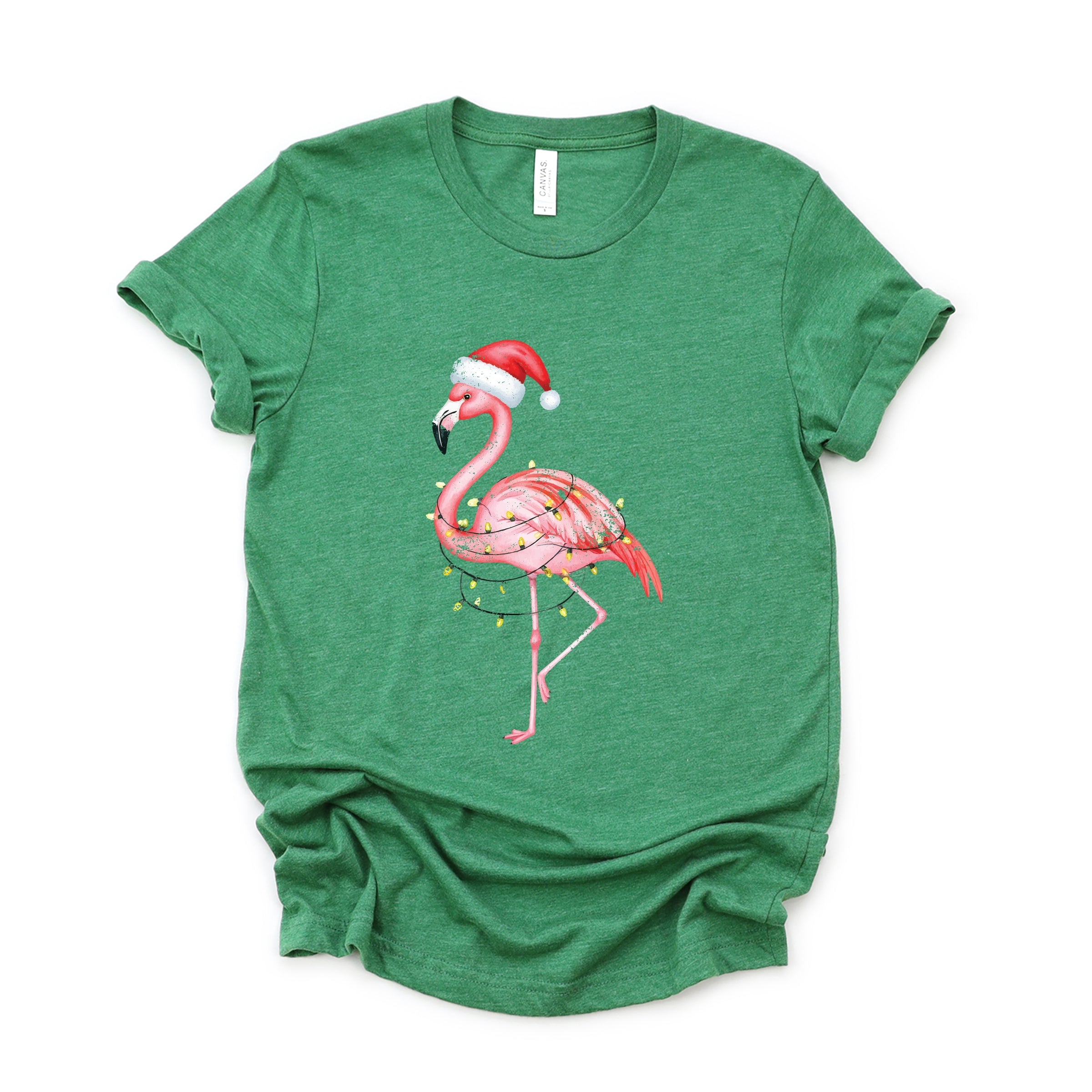 Flamingo Christmas Lights Watercolor - Short Sleeve Tee