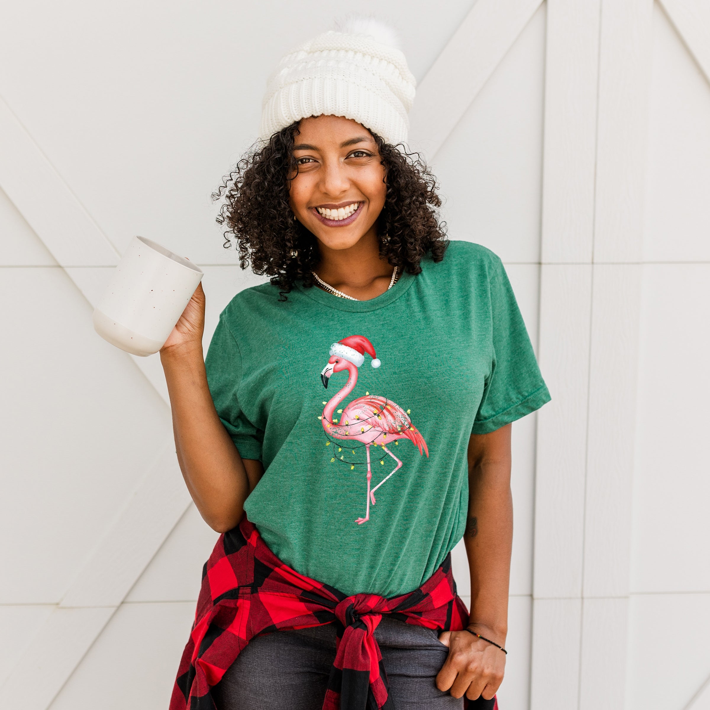 Flamingo Christmas Lights Watercolor - Short Sleeve Tee
