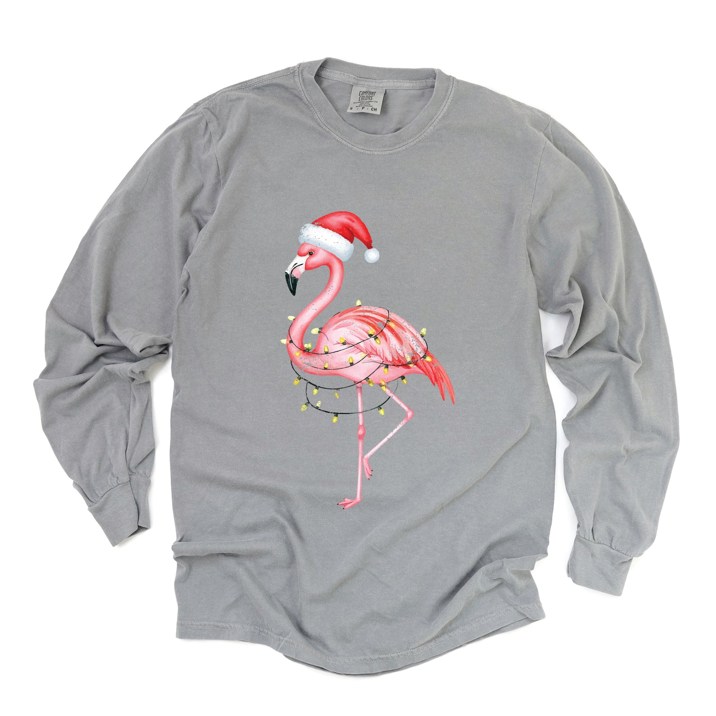 Flamingo Christmas Lights Watercolor - Garment Dyed Long Sleeve
