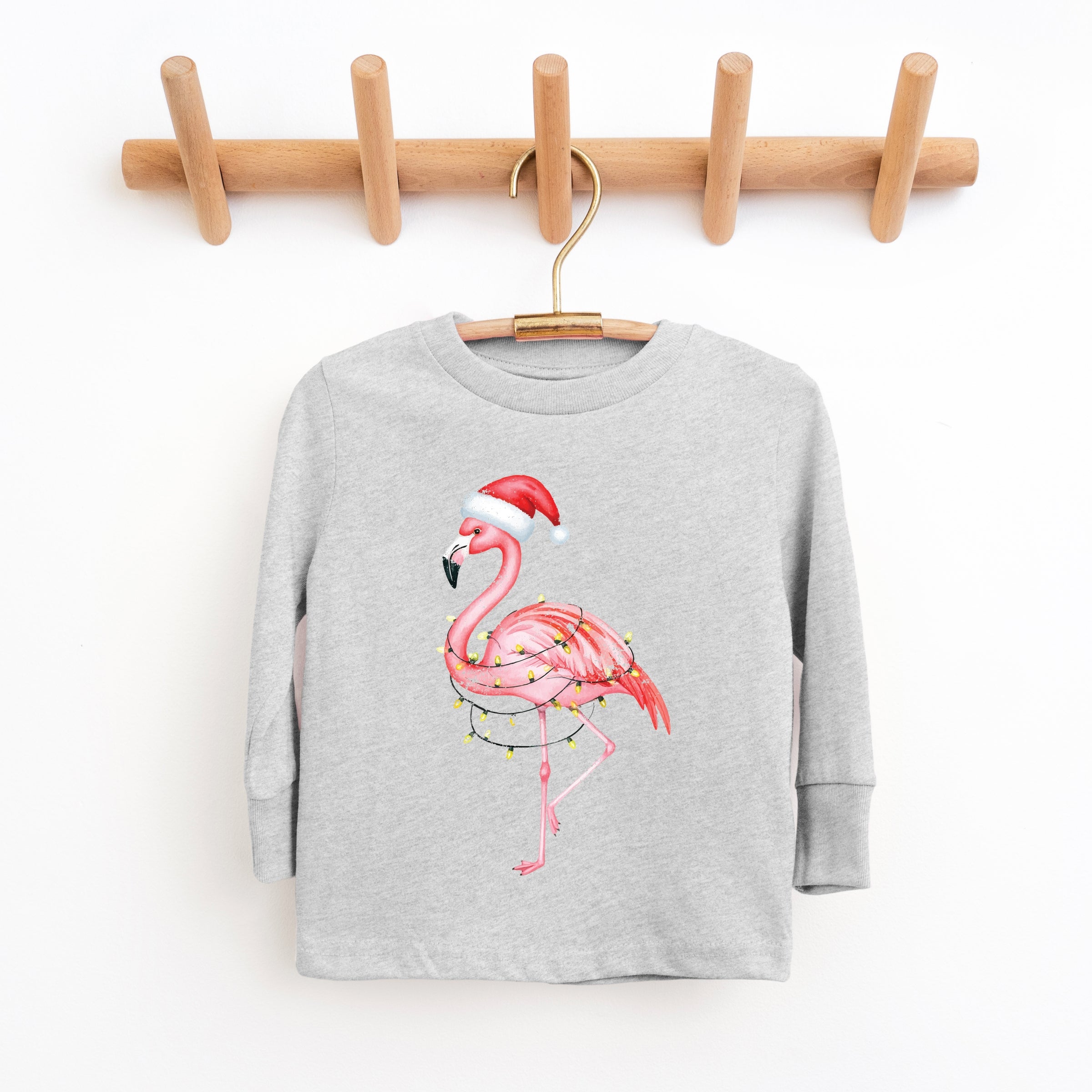 Flamingo Christmas Lights Watercolor - Youth Long Sleeve Graphic T-Shirt