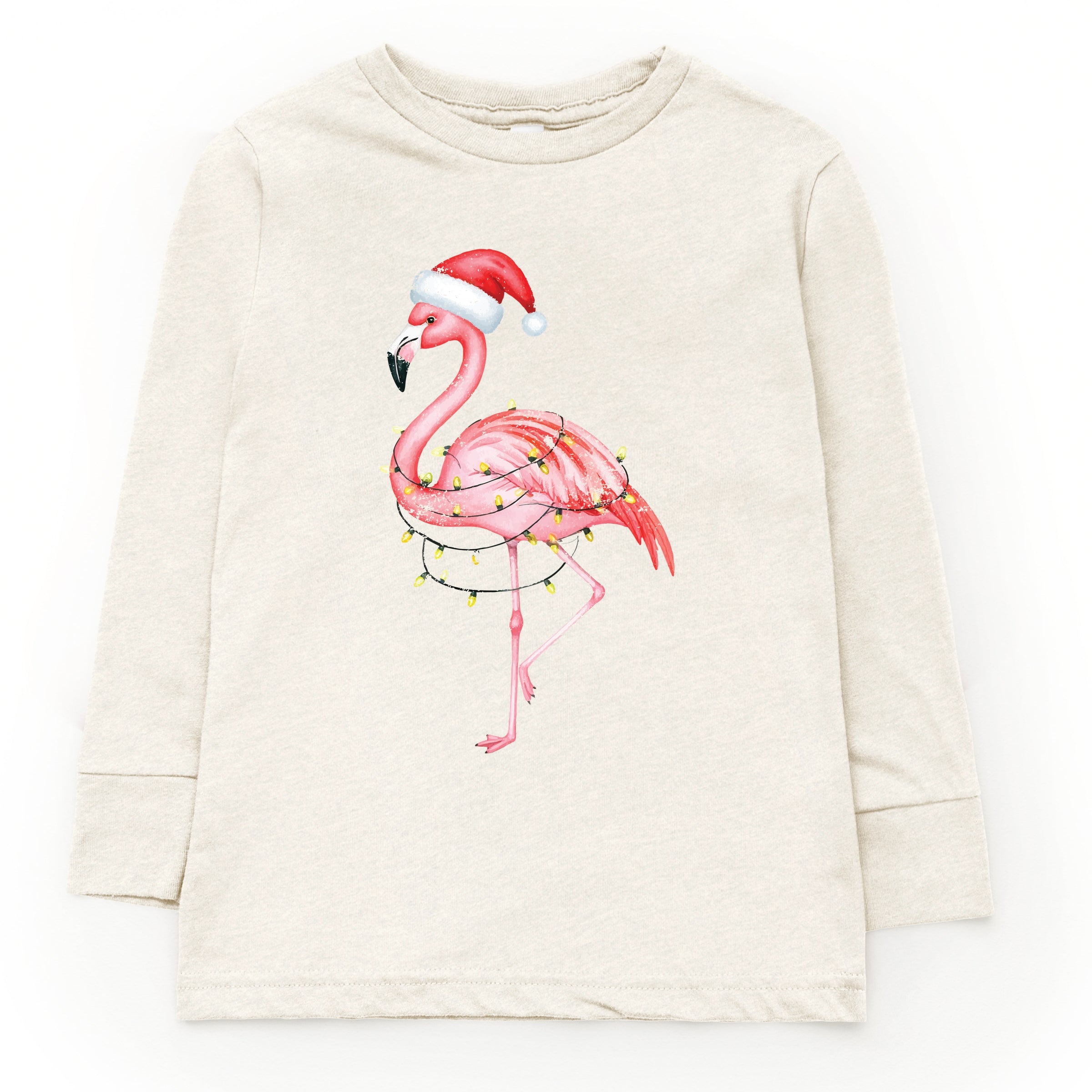 Flamingo Christmas Lights Watercolor - Youth Long Sleeve Graphic T-Shirt