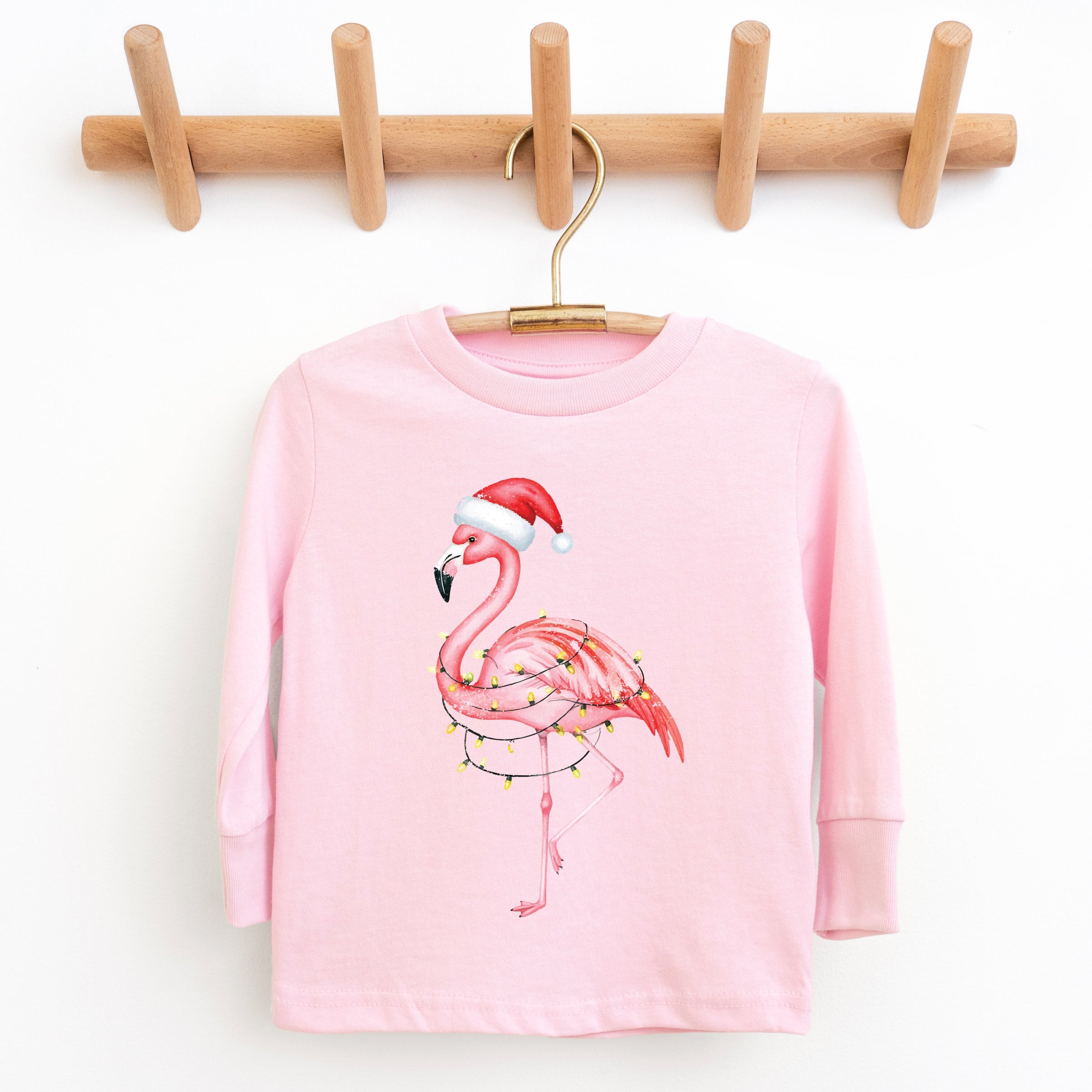 Flamingo Christmas Lights Watercolor - Youth Long Sleeve Graphic T-Shirt
