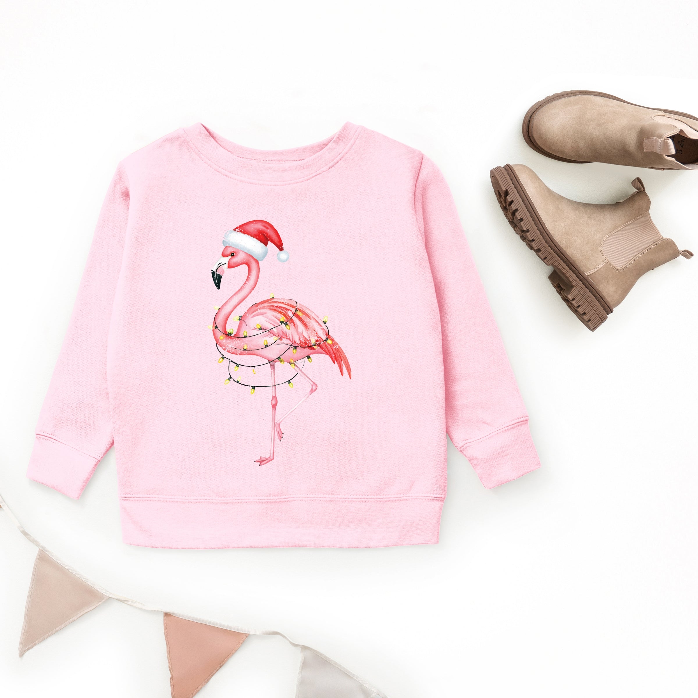 Flamingo Christmas Lights Watercolor - Youth Graphic Sweatshirt