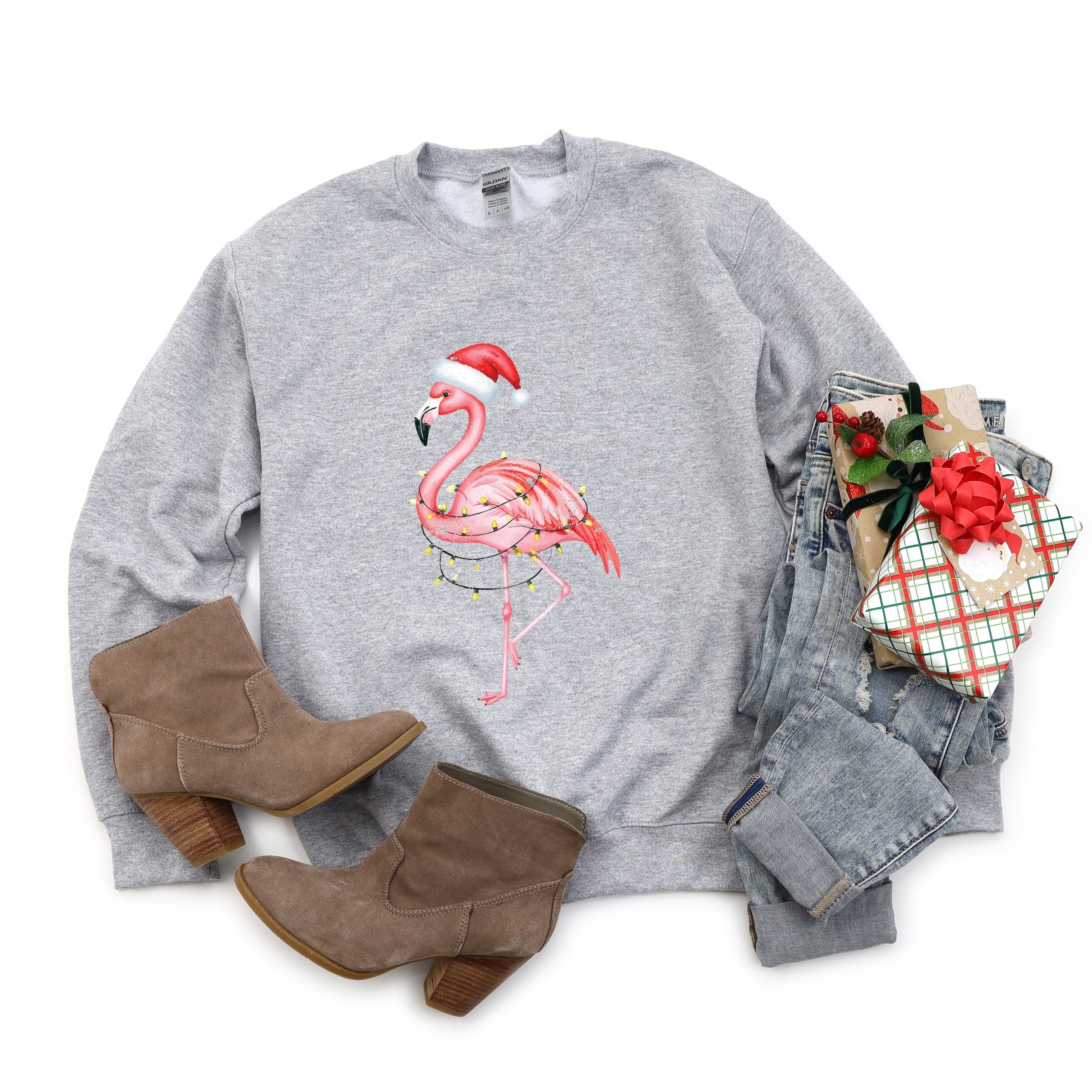 Flamingo Christmas Lights Watercolor - Sweatshirt